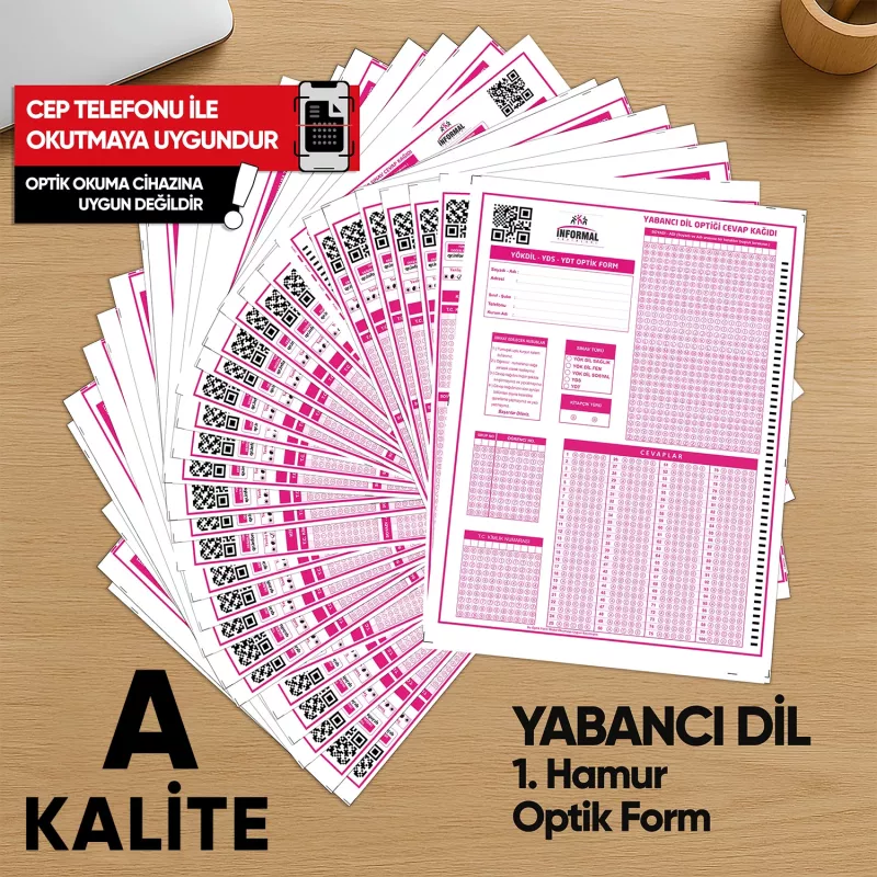 Yabancı Dil (YÖKDİL, YDS ve YDT) Deneme Sınavları İçin 100 Adet Optik Form 