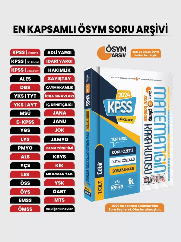 KPSS Matematik Kara Kutu 1.Cilt Konu Özetli Dijital Çözümlü ÖSYM Çıkmış Soru Havuzu Bankası