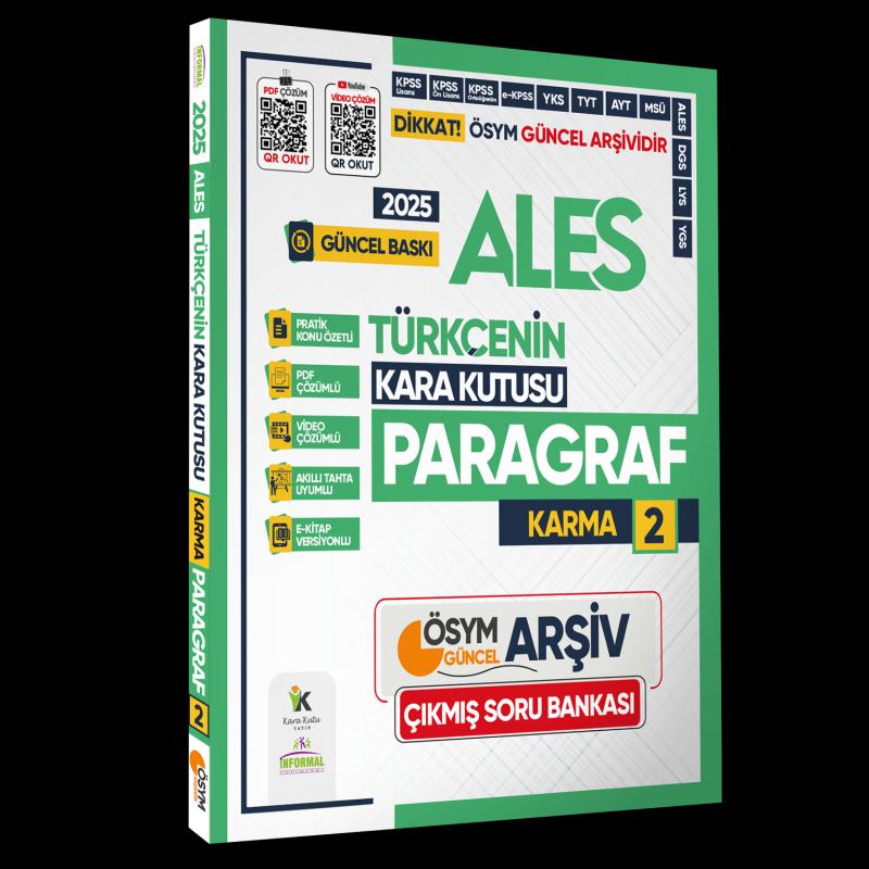 2025 ALES Türkçenin Kara Kutusu PARAGRAF 2 KARMA ÖSYM Çıkmış Soru Bankası K.Özetli Video/PDF Çözümlü