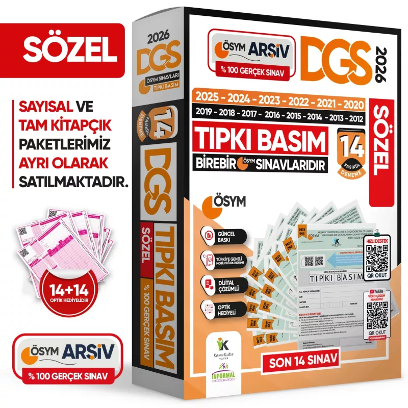 2026 DGS SÖZEL (SÖZ) ÖSYM Çıkmış Soru Tıpkı Basım 14lü Deneme Kitapçığı Türkiye Geneli Çözümlü