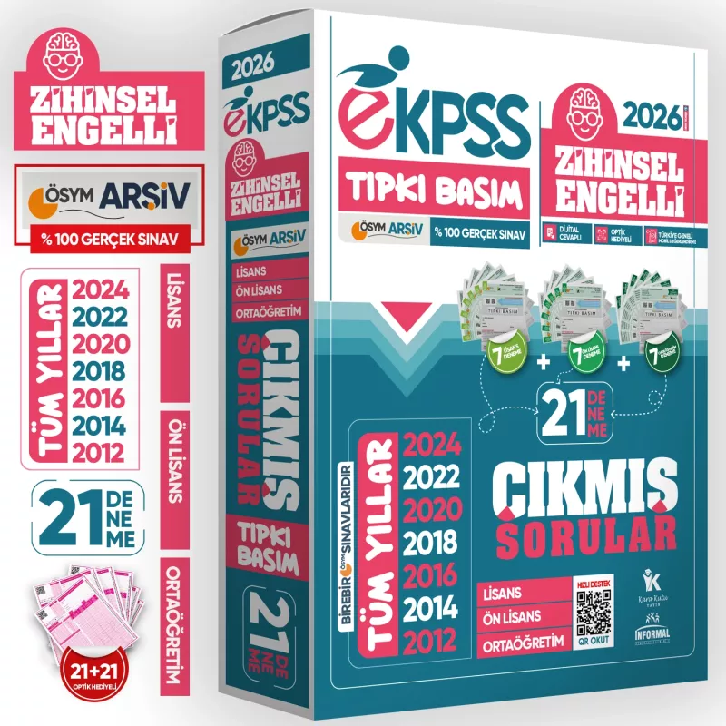 2026 EKPSS Lisans-Önlisans-Ortaöğretim Zihinsel Engelli ÖSYM Tıpkı Basım 21li Kitapçık Deneme Paketi