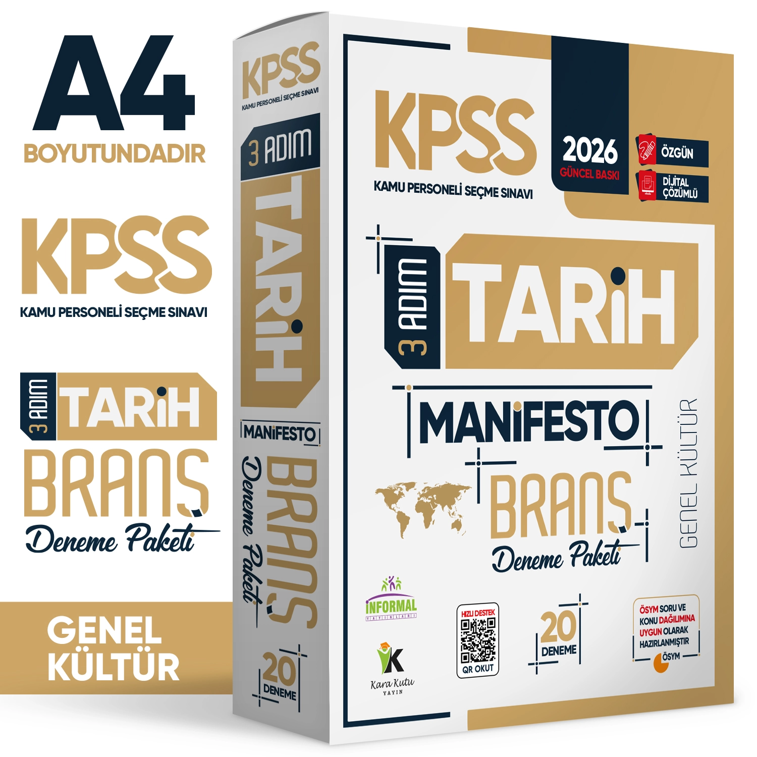 2026 KPSS Önlisans-Ortaöğretim 3 Adım Tarih Manifesto 20li Dijital Çözümlü Branş Deneme Paketi