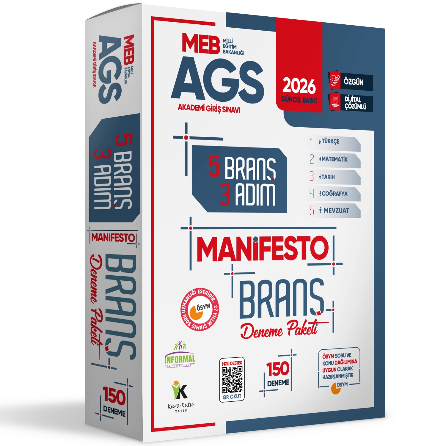 2026 MEB AGS TÜRKÇE-MATEMATİK-TARİH-COĞRAFYA-MEVZUAT 3 Adım 5li Manifesto 150 Adet Branş Deneme Seti