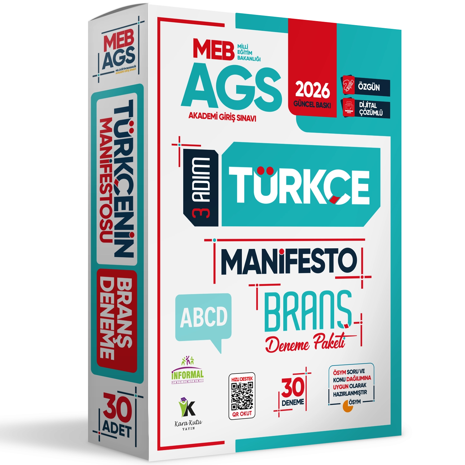 2026 MEB-AGS Türkçe 3 Adım Manifesto Branş Deneme Paketi 30lu Dijital Çözümlü (Sözel Mantık Dahil)