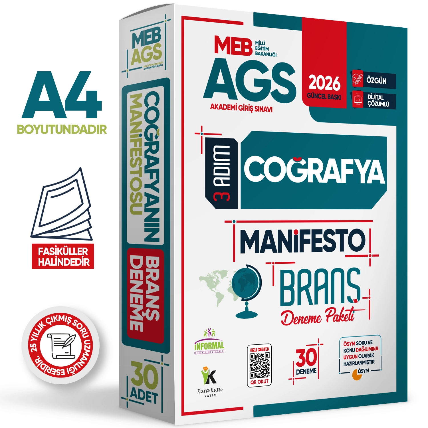 2026 MEB AGS TARİH-COĞRAFYA-MEVZUAT 3 Adım 3lü Manifesto 90 Adet Dijital Çözümlü Branş Deneme Seti
