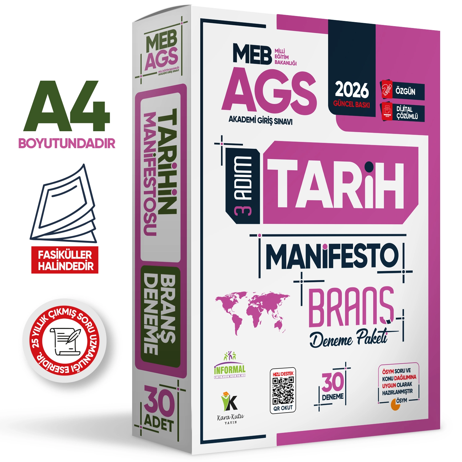 2026 MEB AGS TARİH-COĞRAFYA-MEVZUAT 3 Adım 3lü Manifesto 90 Adet Dijital Çözümlü Branş Deneme Seti
