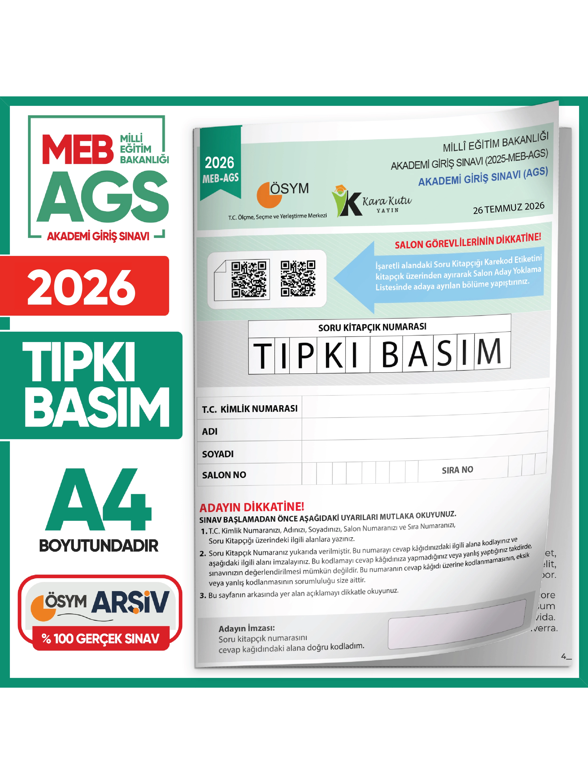 2026 MEB AGS ÖSYM Çıkmış Soru Tıpkı Basım Kitapçığı Çözümlü Türkiye Geneli Deneme
