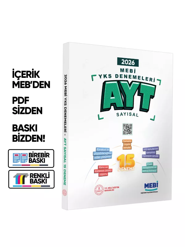 2026 MEBİ YKS-AYT SAYISAL 15li Deneme Kitabı Video Çözümlü Renkli BASKI ÜCRETİ
