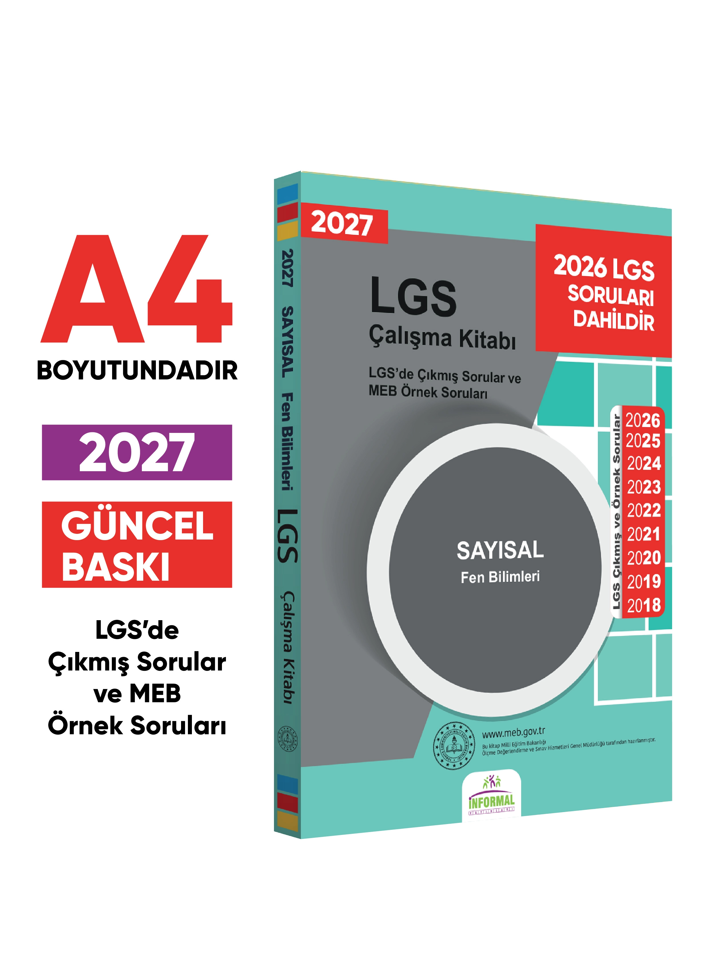 2027 LGS 8.Sınıf Çıkmış ve MEB Örnek Soruları Fen Bilimleri Sayısal Çalışma Kitabı A4 RENKLİ Baskı