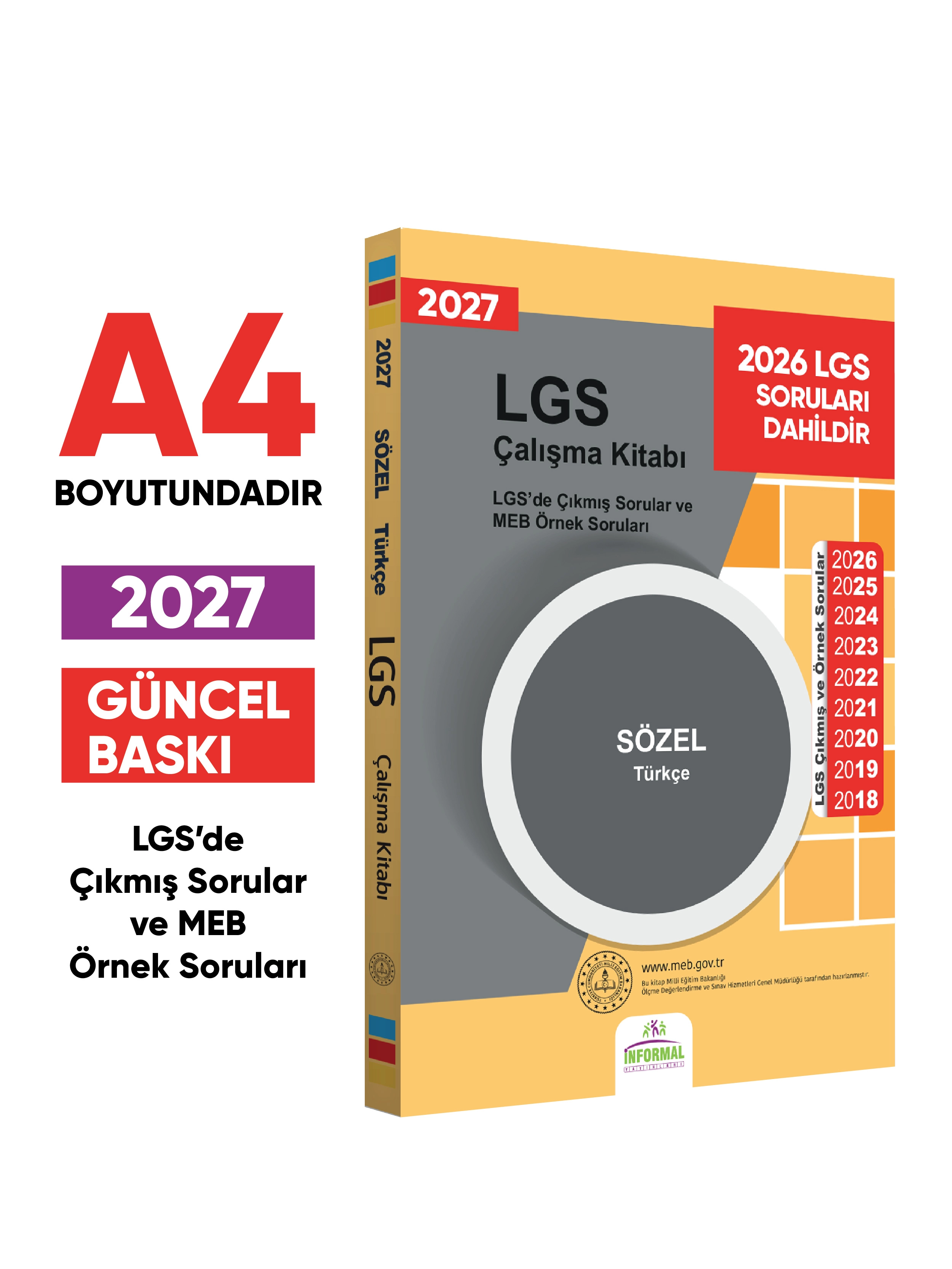 2027 LGS 8.Sınıf Çıkmış ve MEB Örnek Soruları Türkçe Sözel Çalışma Kitabı A4 RENKLİ Baskı
