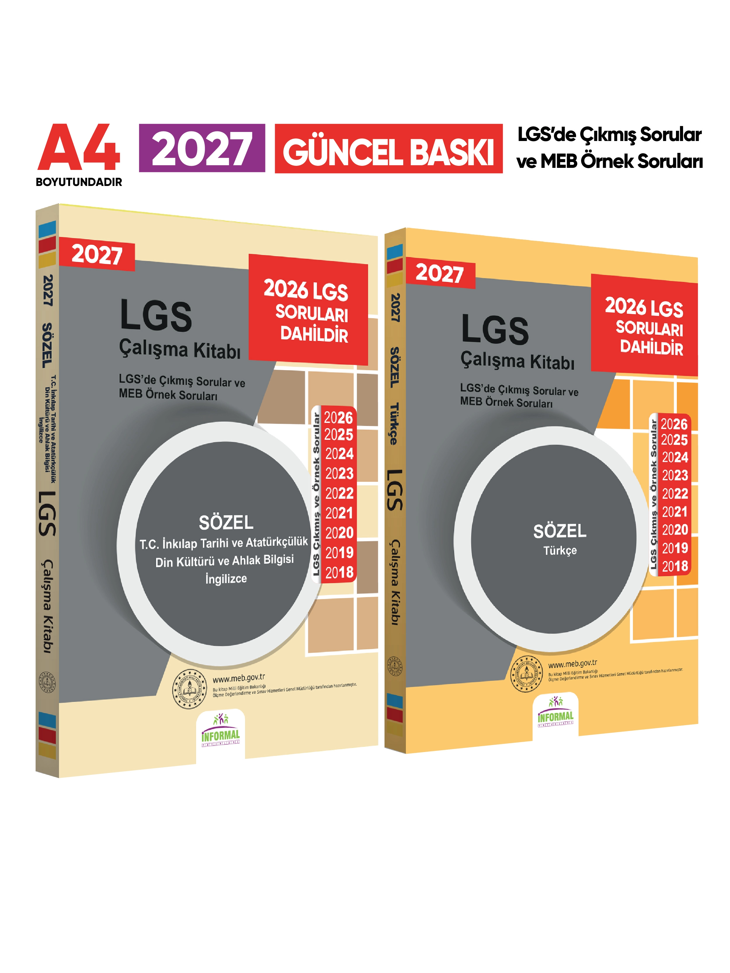 2027 LGS 8.Sınıf Çıkmış ve MEB Örnek Sorular Türkçe-Tarih-Din-İng SÖZEL Çalışma Kitabı 2li Kitap SET