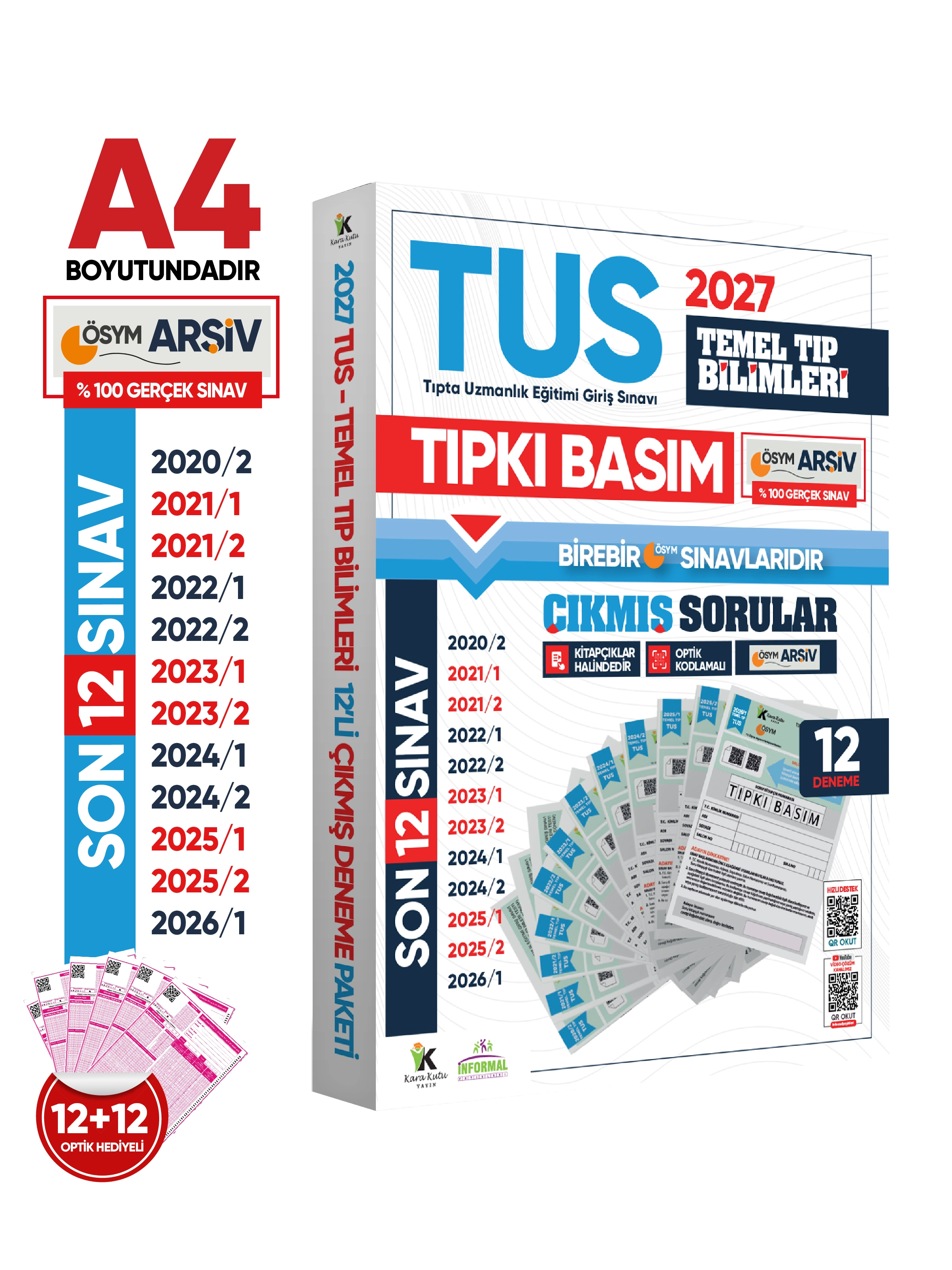 2027 TUS Temel Tıp Bilimleri ÖSYM Çıkmış Soru Tıpkı Basım Son 7 Yıl 12li Deneme Kitapçığı