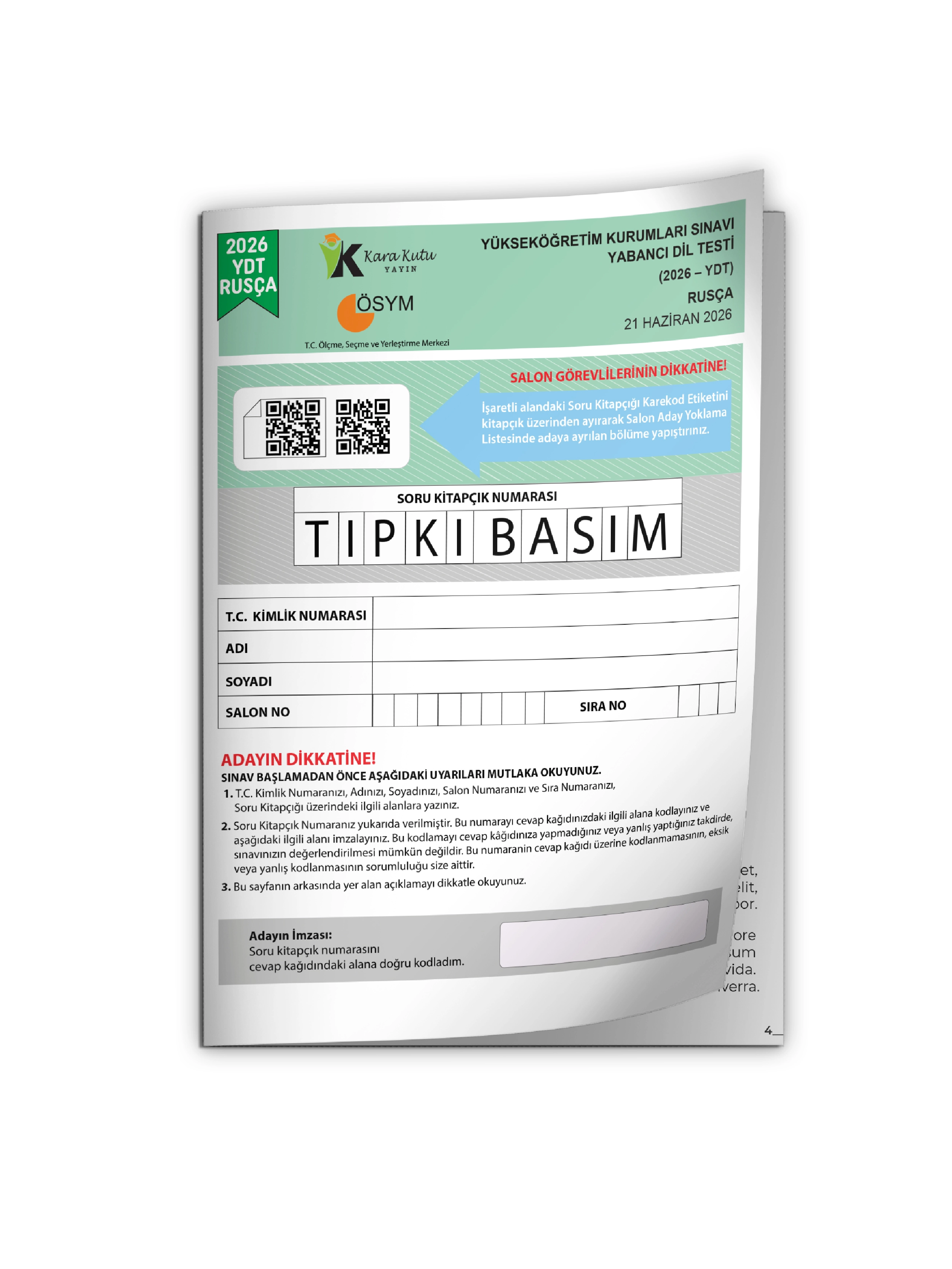 2026 YKS YDT Rusça ÖSYM Tıpkı Basım Çıkmış Soru Deneme Kitapçığı (Türkiye Geneli)