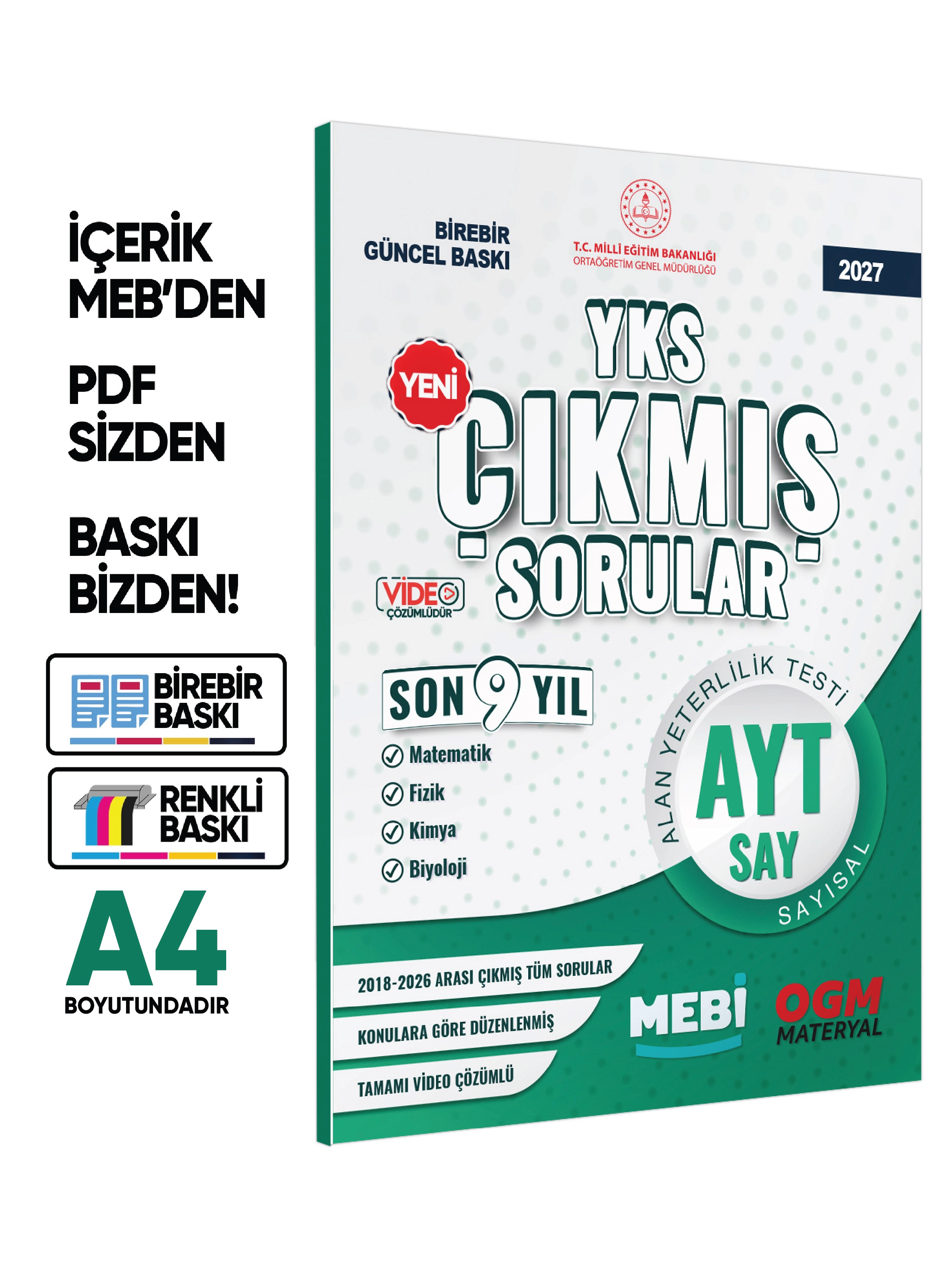 2027 YKS-AYT MEBİ SAYISAL Çıkmış Soru Bankası Konu Konu Son 9 Yıl Video/PDF Çözümlü BASKI ÜCRETİ