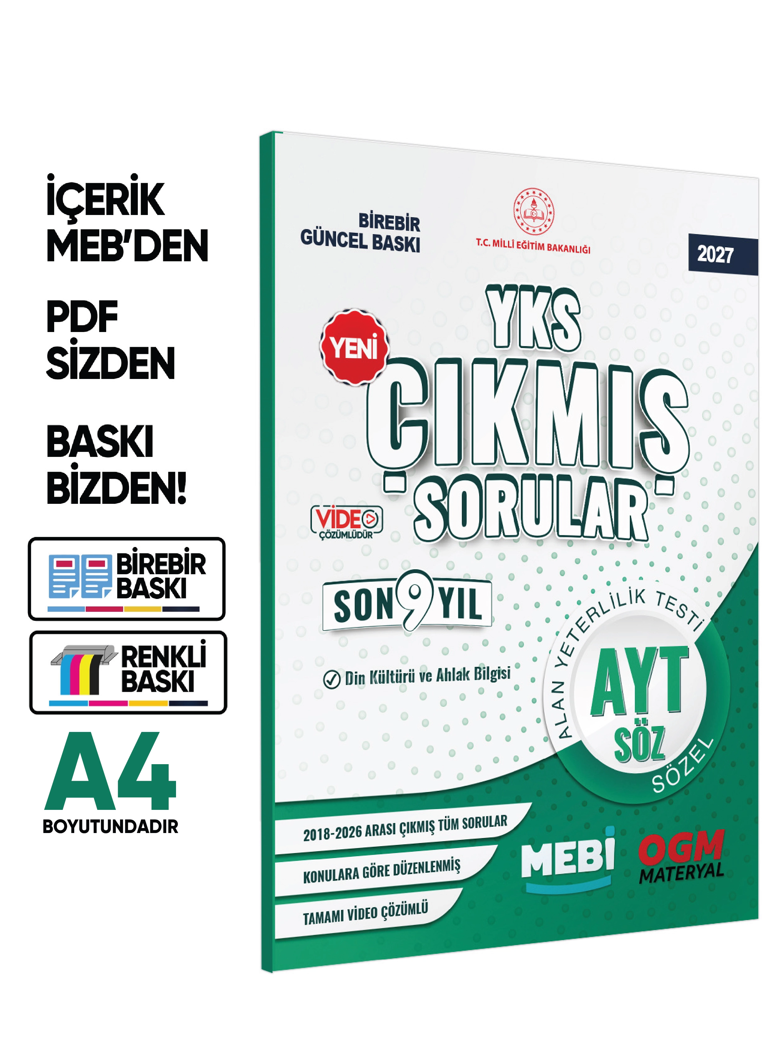 2027 YKS-AYT MEBİ DİN KÜLTÜRÜ ve AHLAK BİLGİSİ ÖSYM Çıkmış Soru Bankası SÖZEL Son 9 Yıl BASKI ÜCRETİ