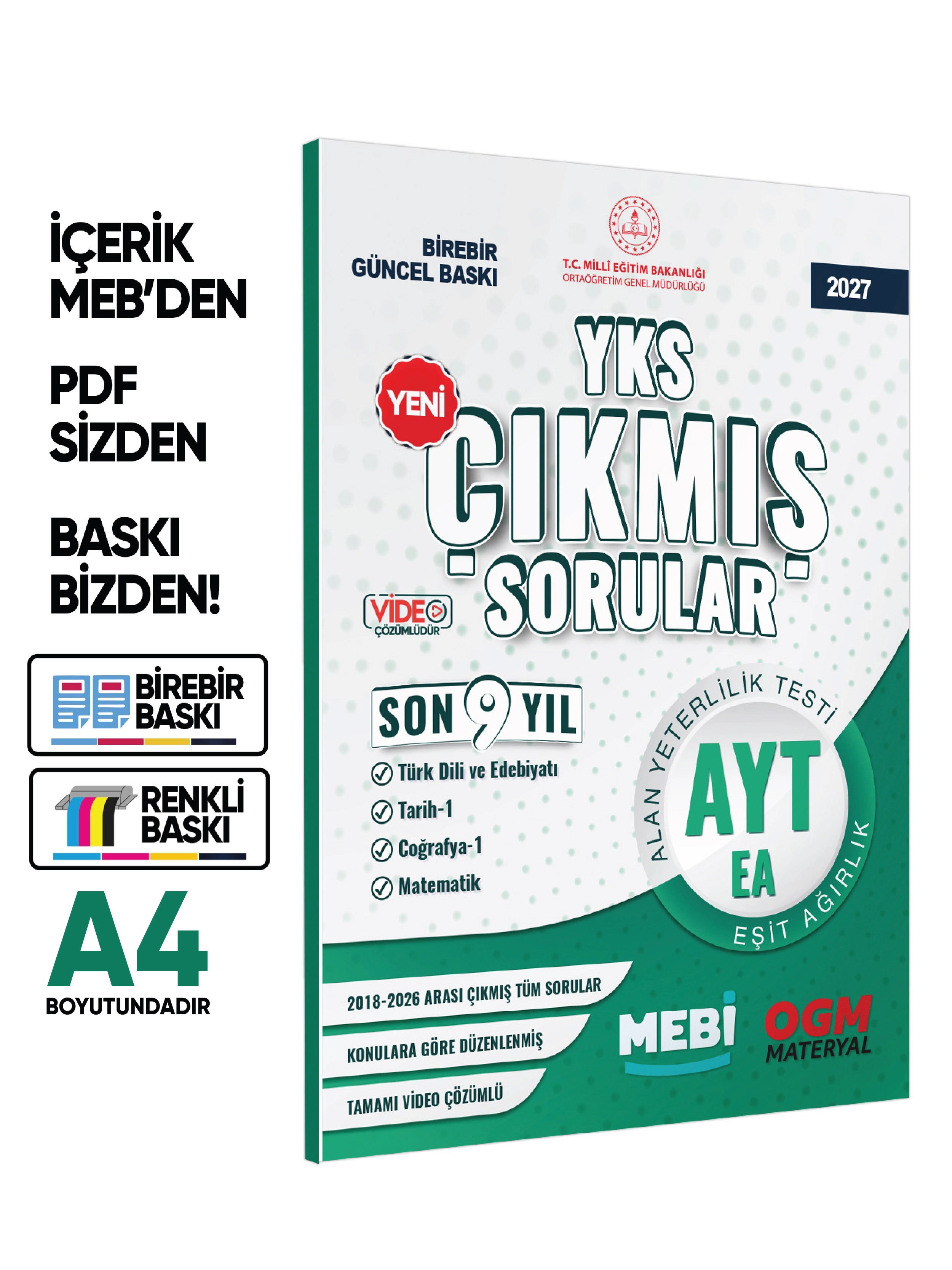 2027 YKS-AYT MEBİ Eşit Ağırlık (TM) Çıkmış Soru Bankası Son 9 Yıl Video/PDF Çözümlü BASKI ÜCRETİ