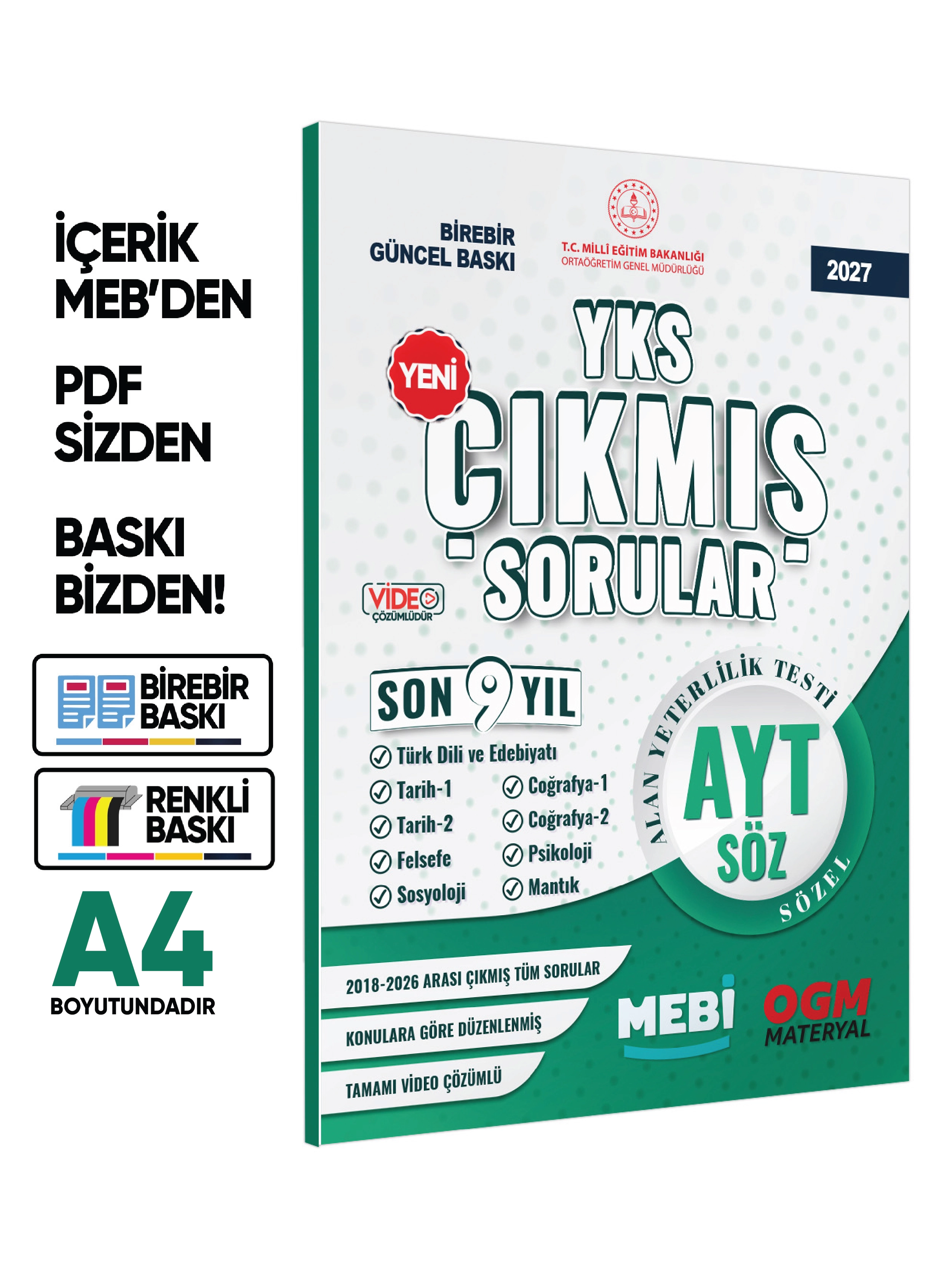 2027 YKS-AYT SÖZEL MEBİ Yeni Nesil Çıkmış Soru Bankası Son 9 Yıl Video/PDF Çözümlü BASKI ÜCRETİ