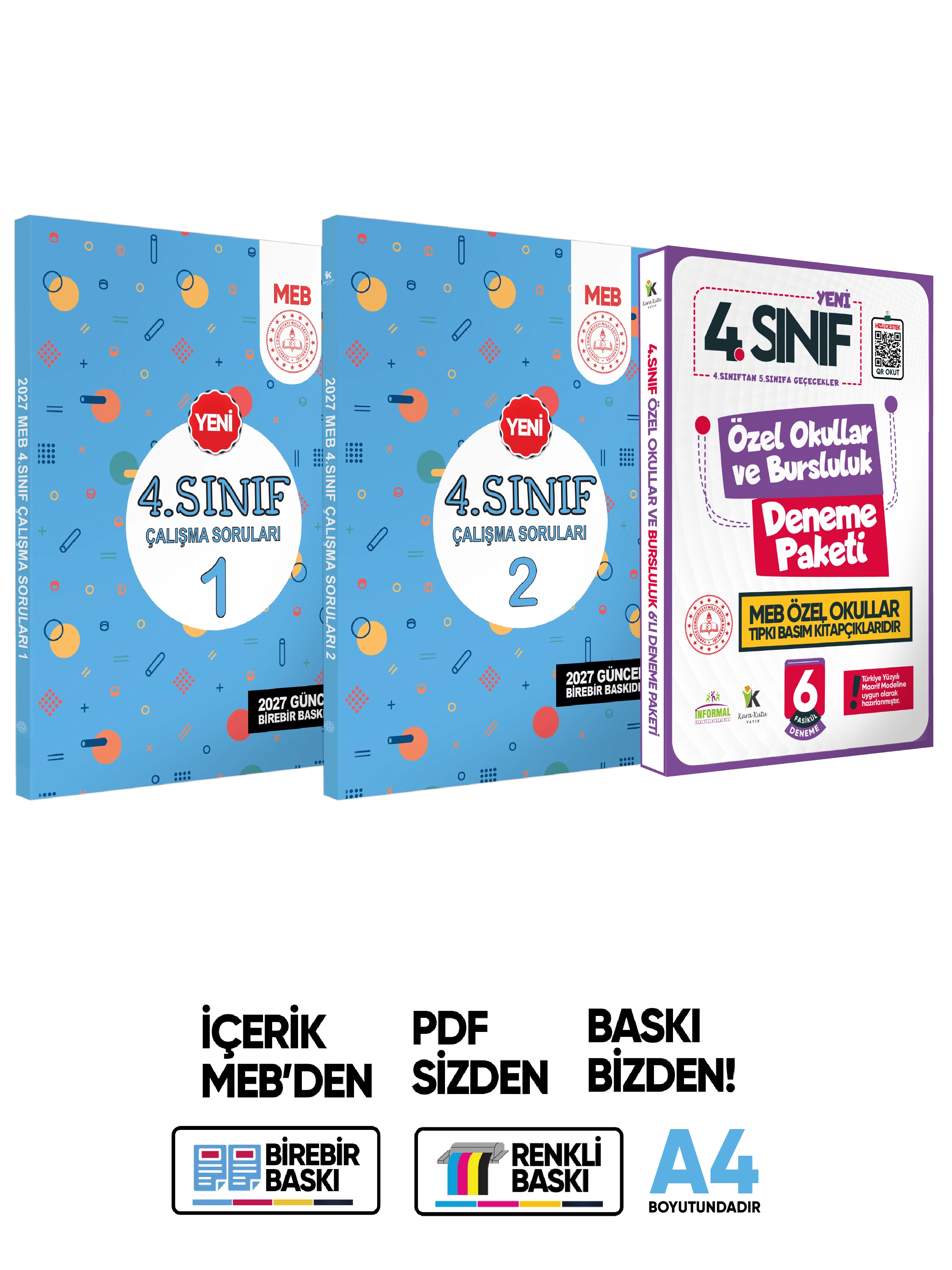 MEB İlkokul 4.Sınıf Çalışma Soruları 1-2 Tüm Dersler Kitap ve 6lı Tıpkı Basım 3lü Set BASKI ÜCRETİ