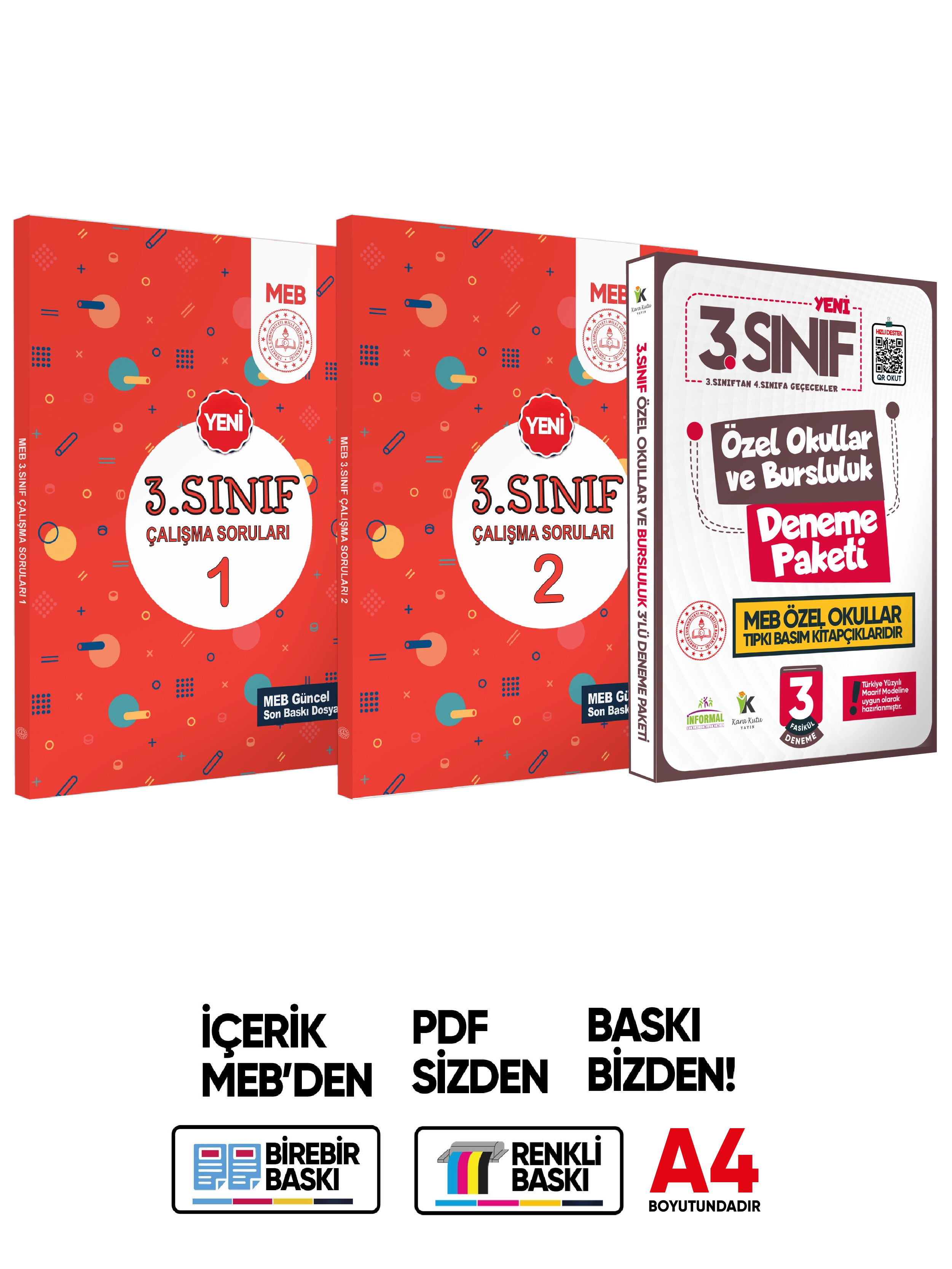 MEB İlkokul 3.Sınıf Çalışma Soruları 1-2 Tüm Dersler Kitap ve 3lü Tıpkı Basım 3lü Set BASKI ÜCRETİ
