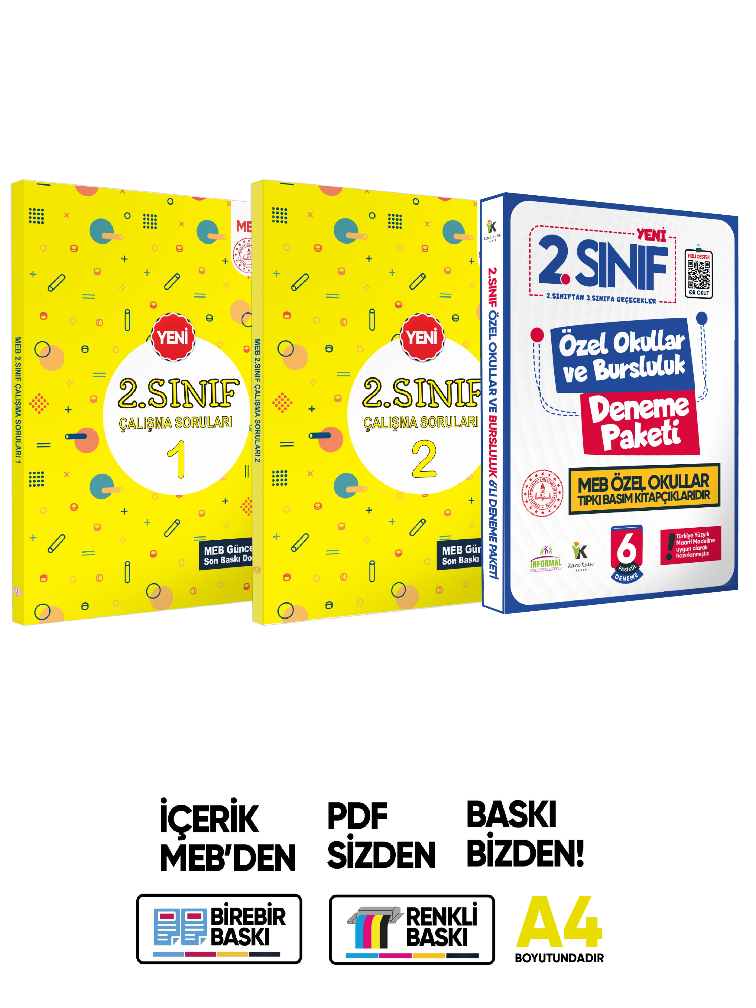 MEB İlkokul 2.Sınıf Çalışma Soruları 1-2 Tüm Dersler Kitap ve 6lı Tıpkı Basım 3lü Set BASKI ÜCRETİ