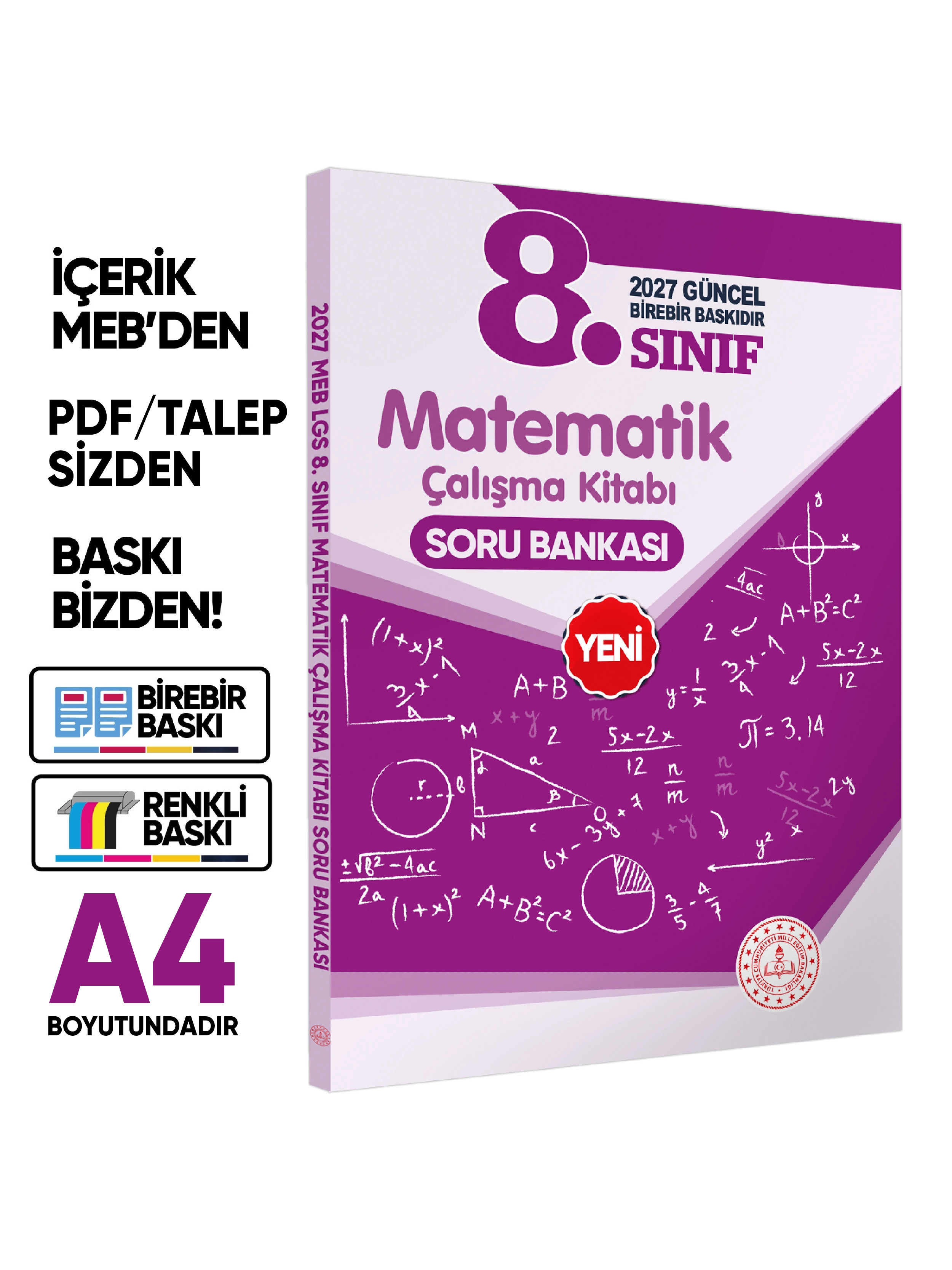 2027 8.Sınıf LGS MEB 3lü SET( Matematik-Fen-Türkçe) Soru Bankası Seti Renkli Baskı A4 BASKI ÜCRETİ
