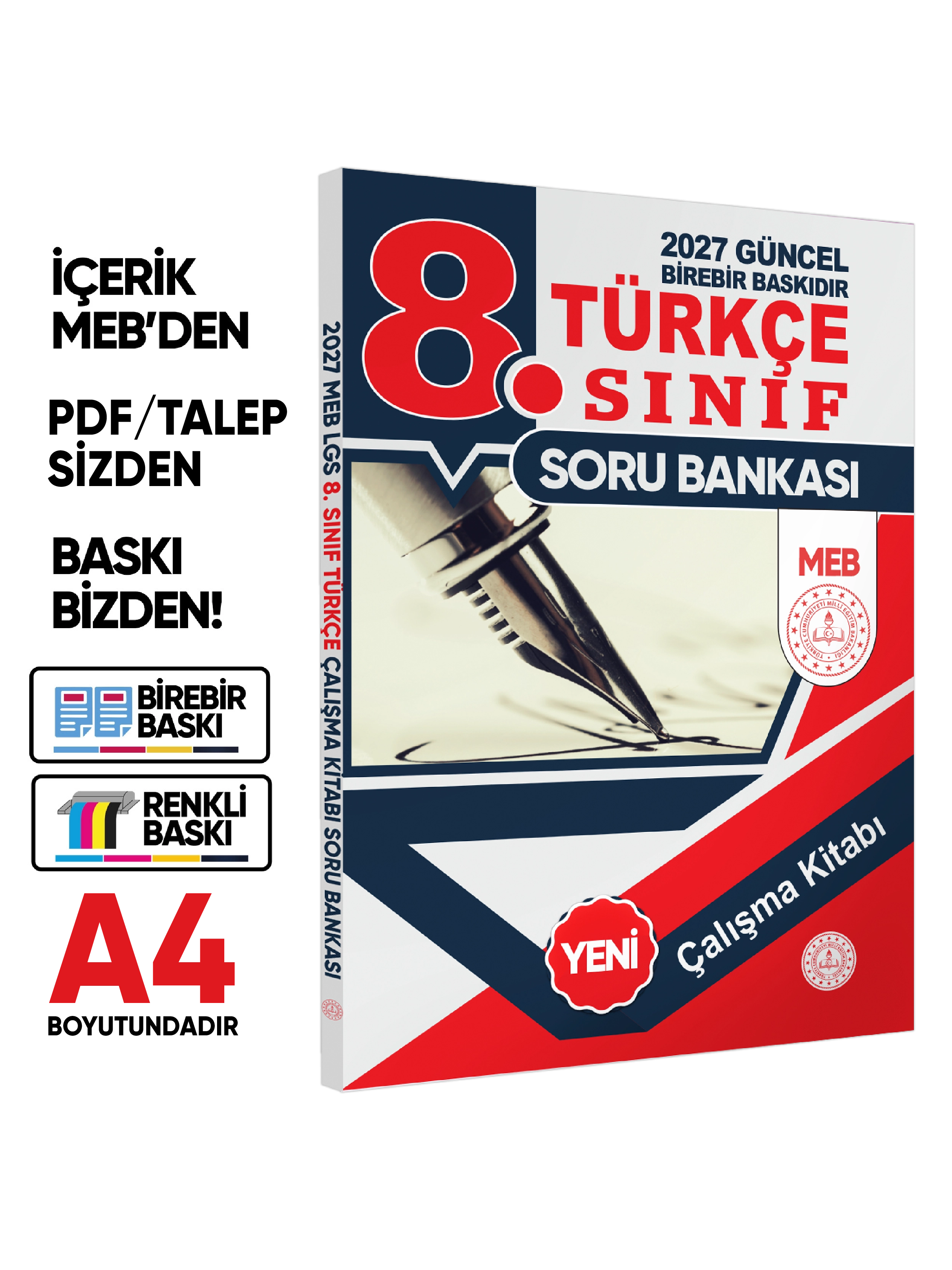 2027 8.Sınıf LGS MEB 3lü SET( Matematik-Fen-Türkçe) Soru Bankası Seti Renkli Baskı A4 BASKI ÜCRETİ