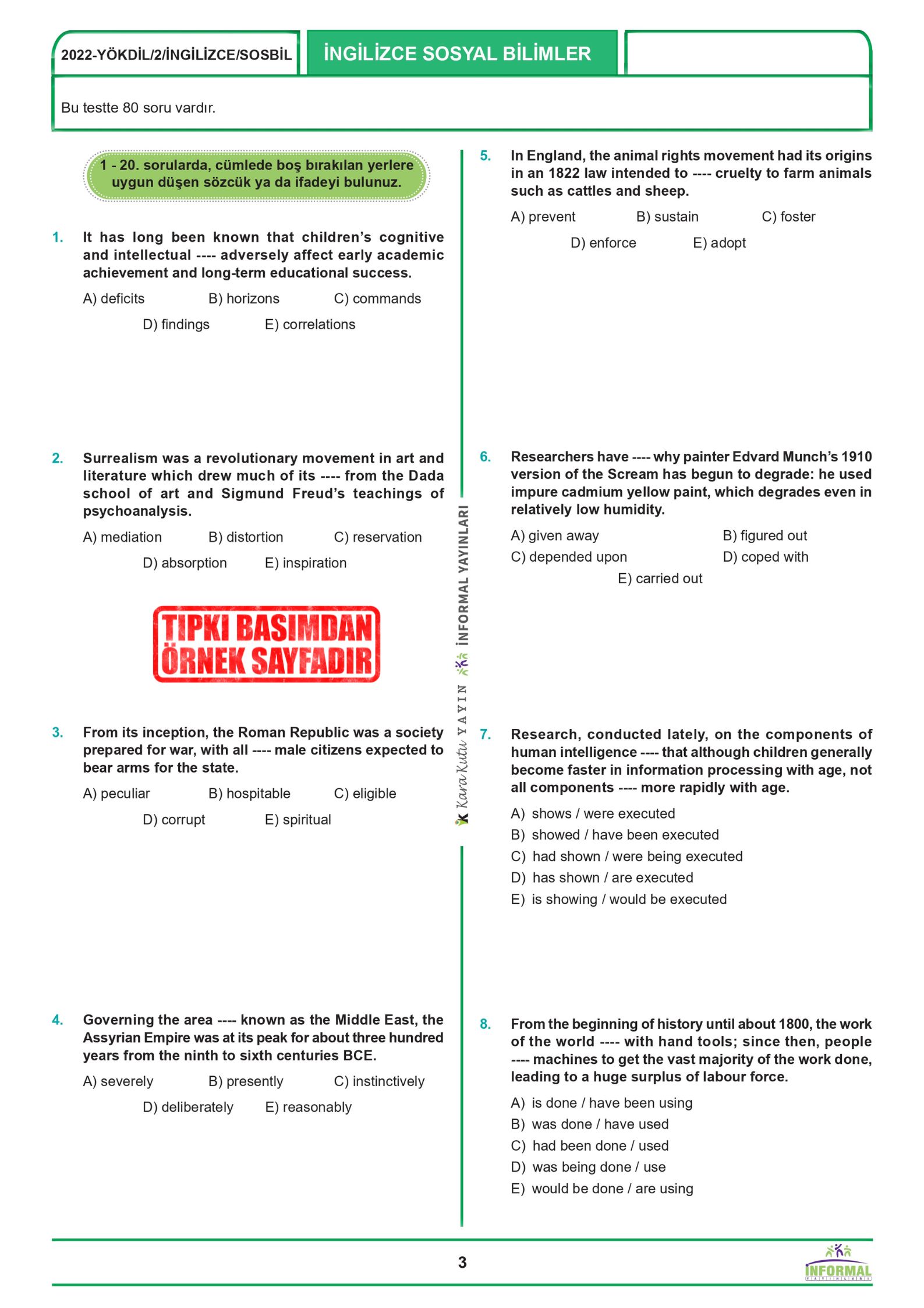 2026 YÖKDİL İngilizce SOSYAL BİLİMLER ÖSYM Çıkmış Soru Tıpkı Basım Deneme Paketi 15li Türkiye Geneli