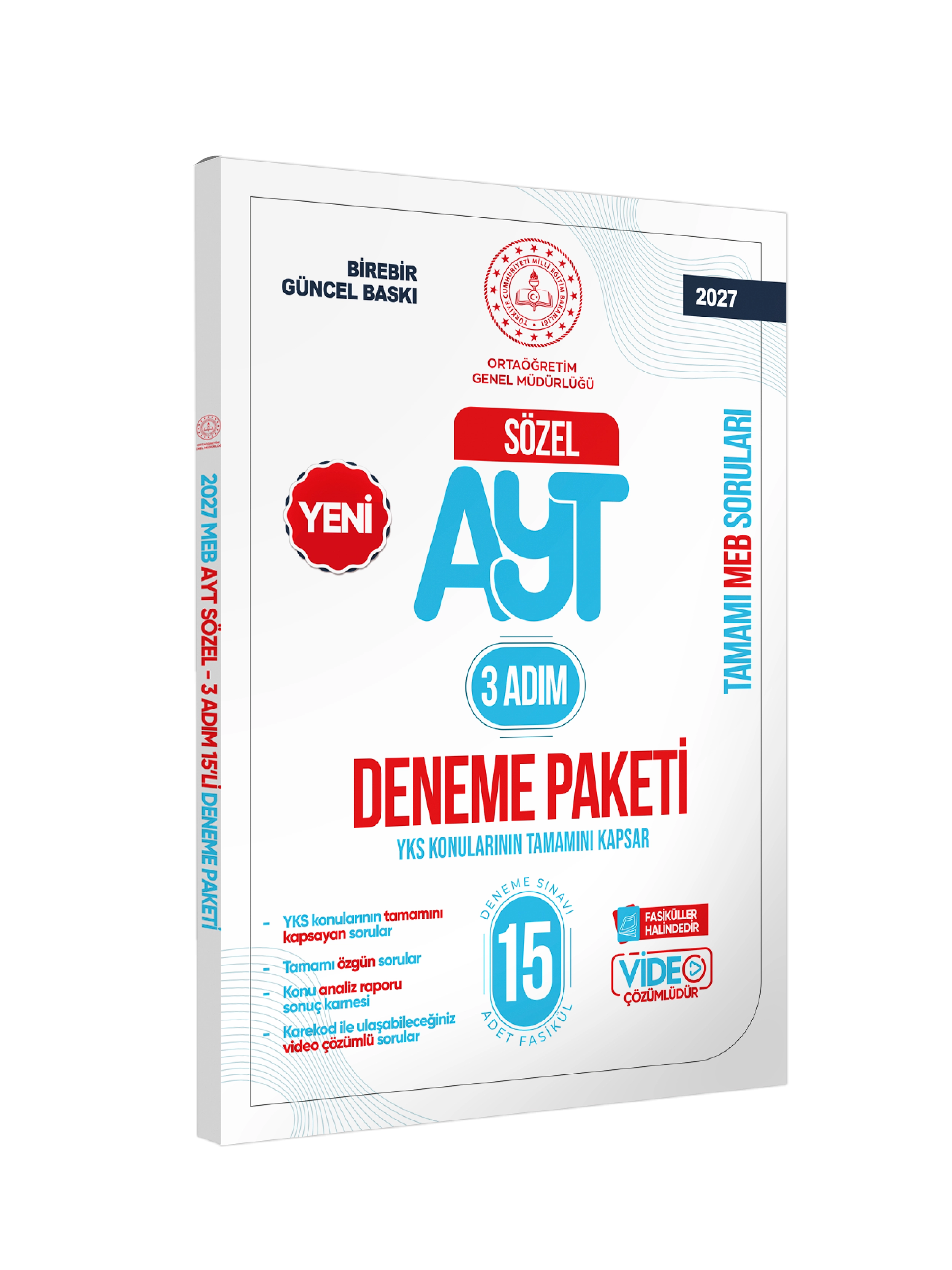 2027 3 Adım YKS-AYT Sözel MEBİ Özgün Sorular 15li Deneme Fasikül Paketi Video Çözümlü BASKI ÜCRETİ