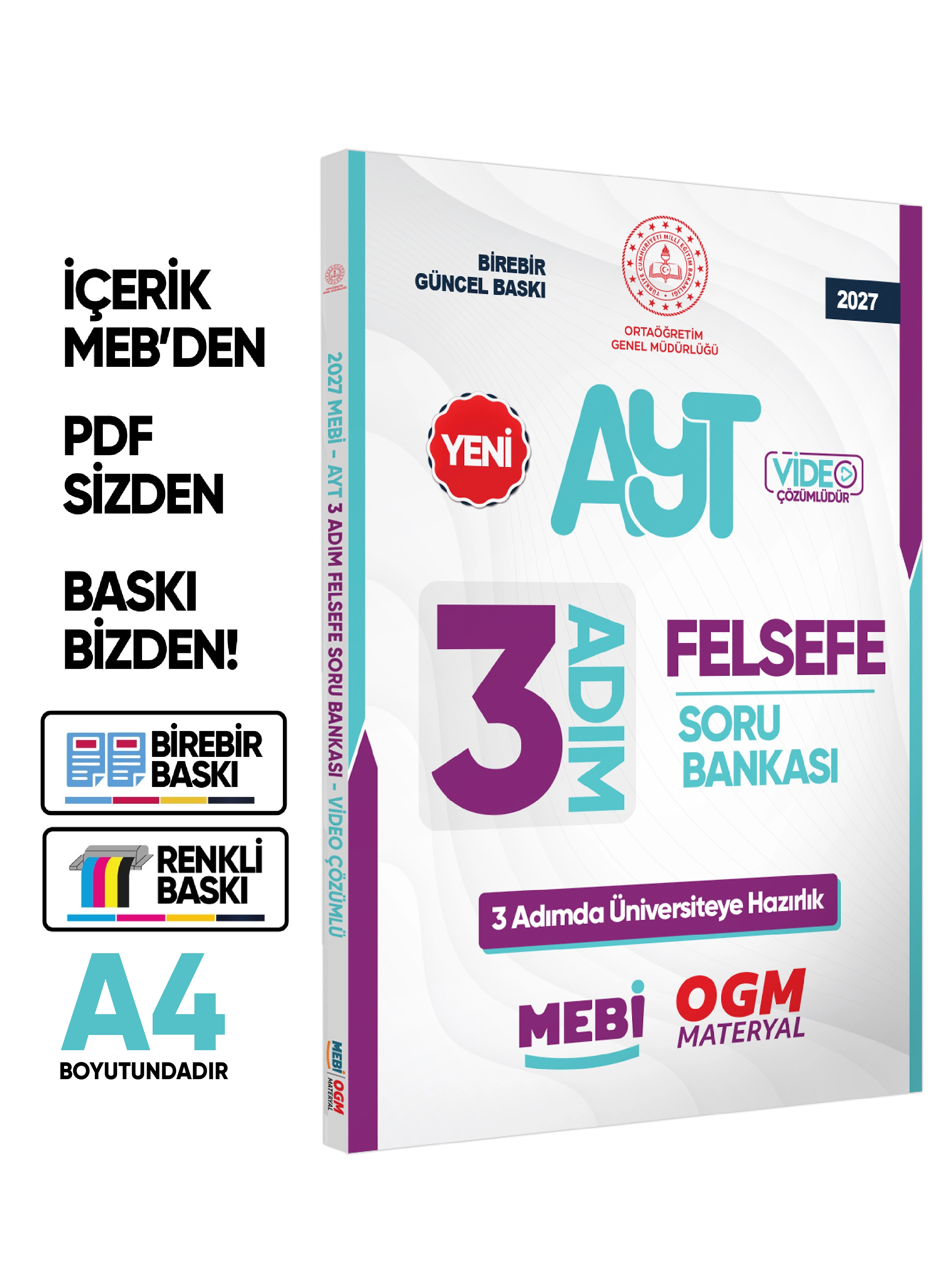 2027 AYT MEBİ-OGM 3 ADIM Felsefe Soru Bankası RENKLİ A4 Boyut Video Çözümlü BASKI ÜCRETİ