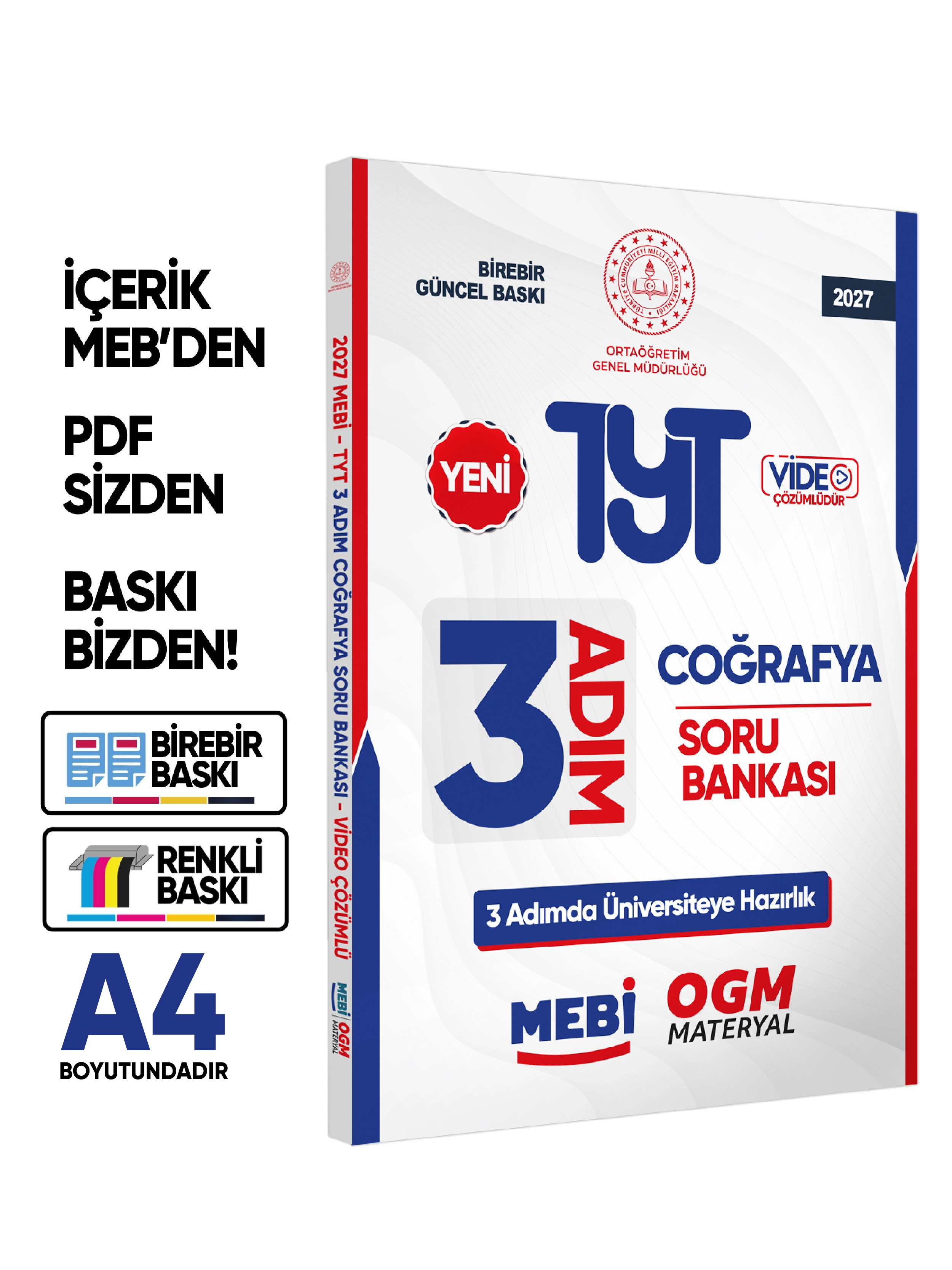 2027 TYT MEBİ-OGM 3 ADIM Coğrafya Soru Bankası RENKLİ A4 Boyut Video Çözümlü BASKI ÜCRETİ