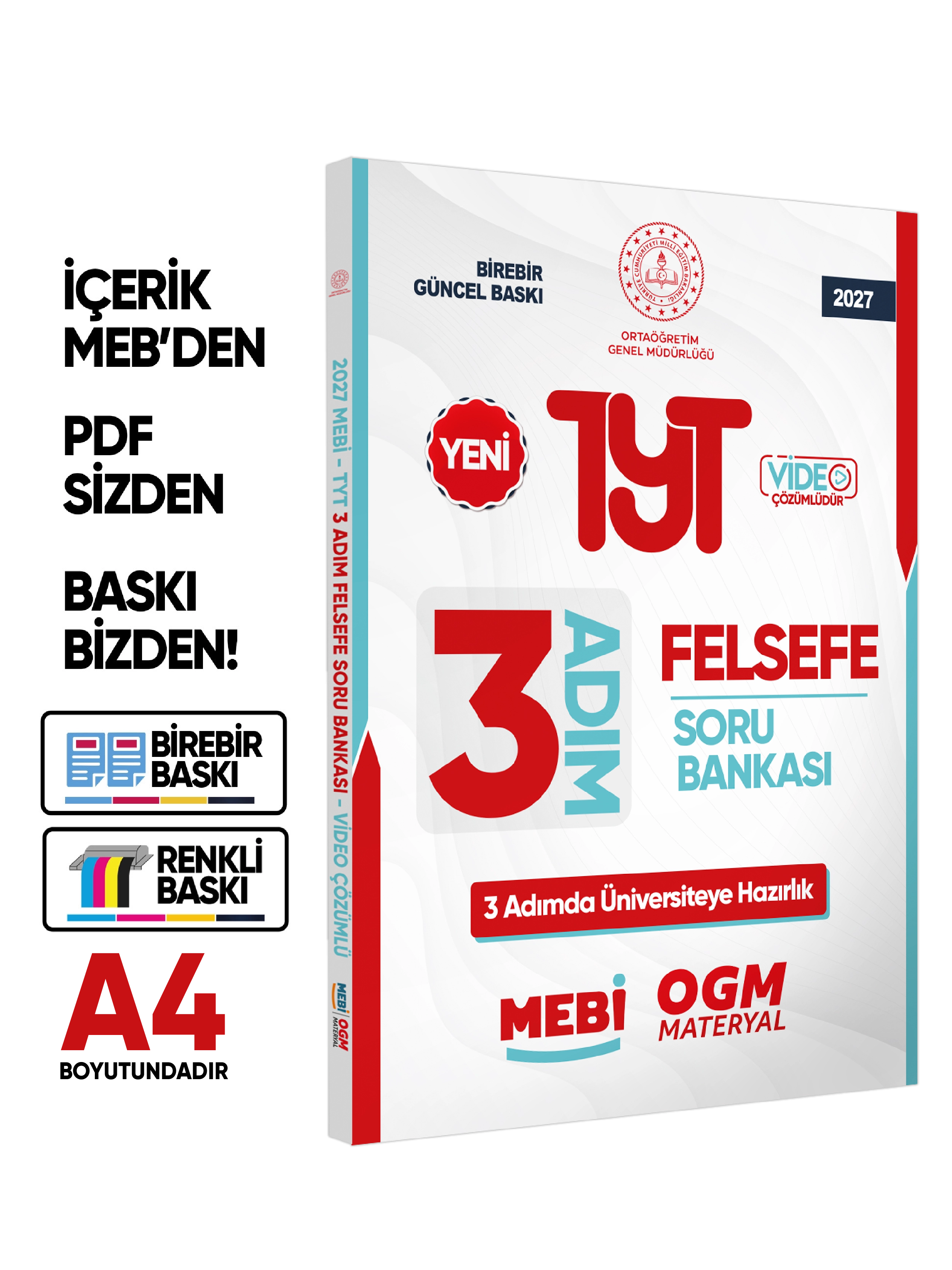 2027 TYT MEBİ-OGM 3 ADIM Felsefe Soru Bankası RENKLİ A4 Boyut Video Çözümlü BASKI ÜCRETİ
