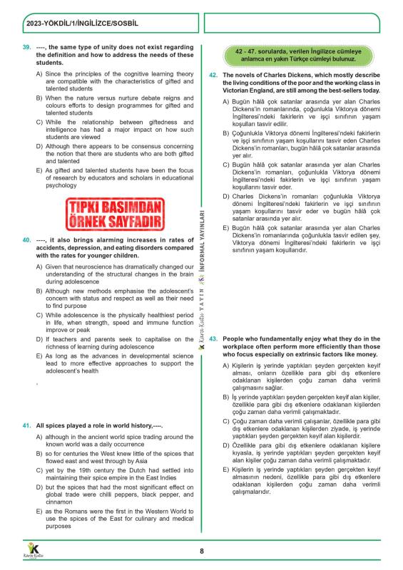 2026 YÖKDİL İngilizce SOSYAL BİLİMLER ÖSYM Çıkmış Soru Tıpkı Basım Deneme Paketi 15li Türkiye Geneli