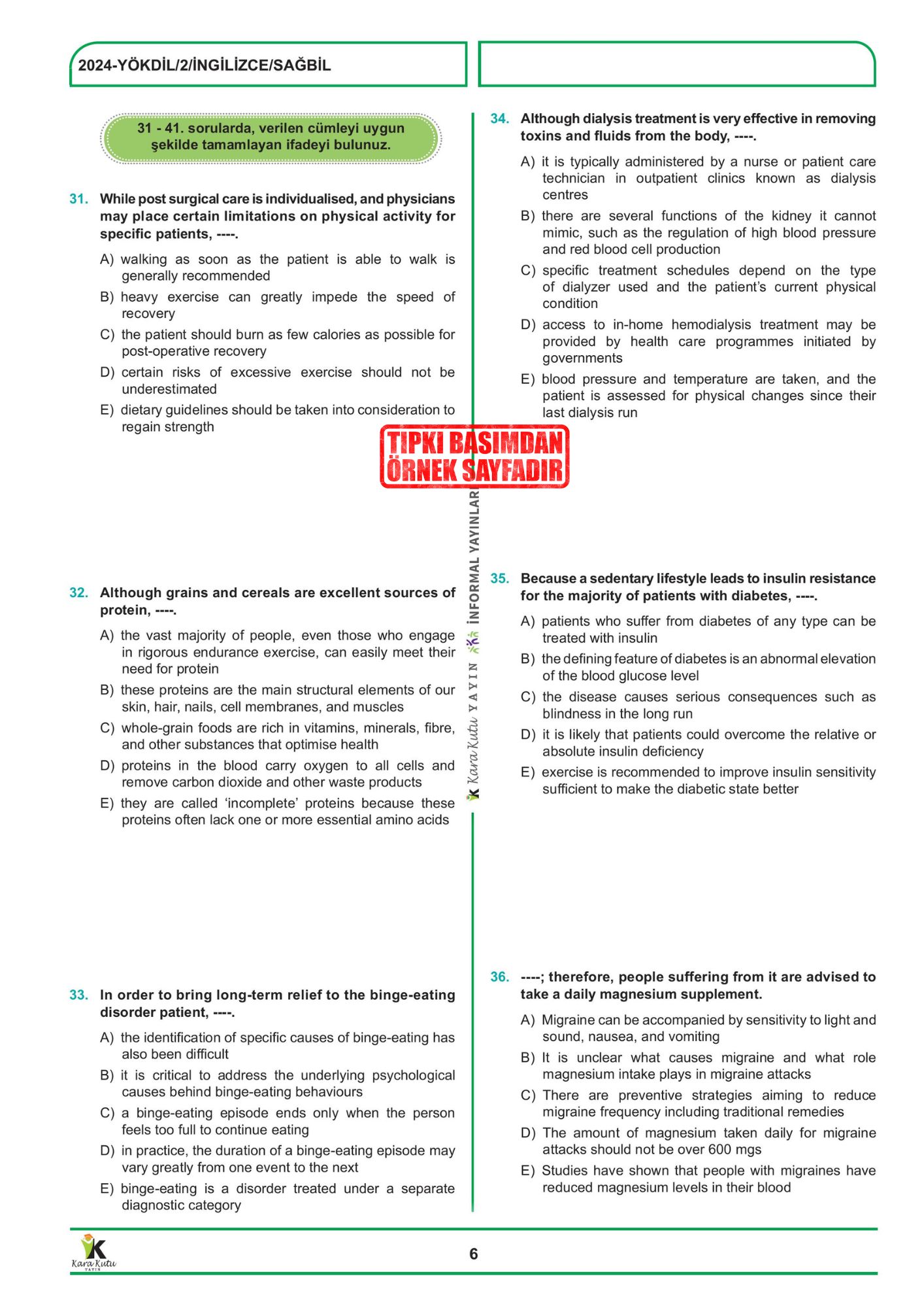 2027 YÖKDİL İngilizce SAĞLIK BİLİMLERİ ÖSYM Çıkmış Soru Tıpkı Basım Deneme Paketi 16li Türkiye Geneli