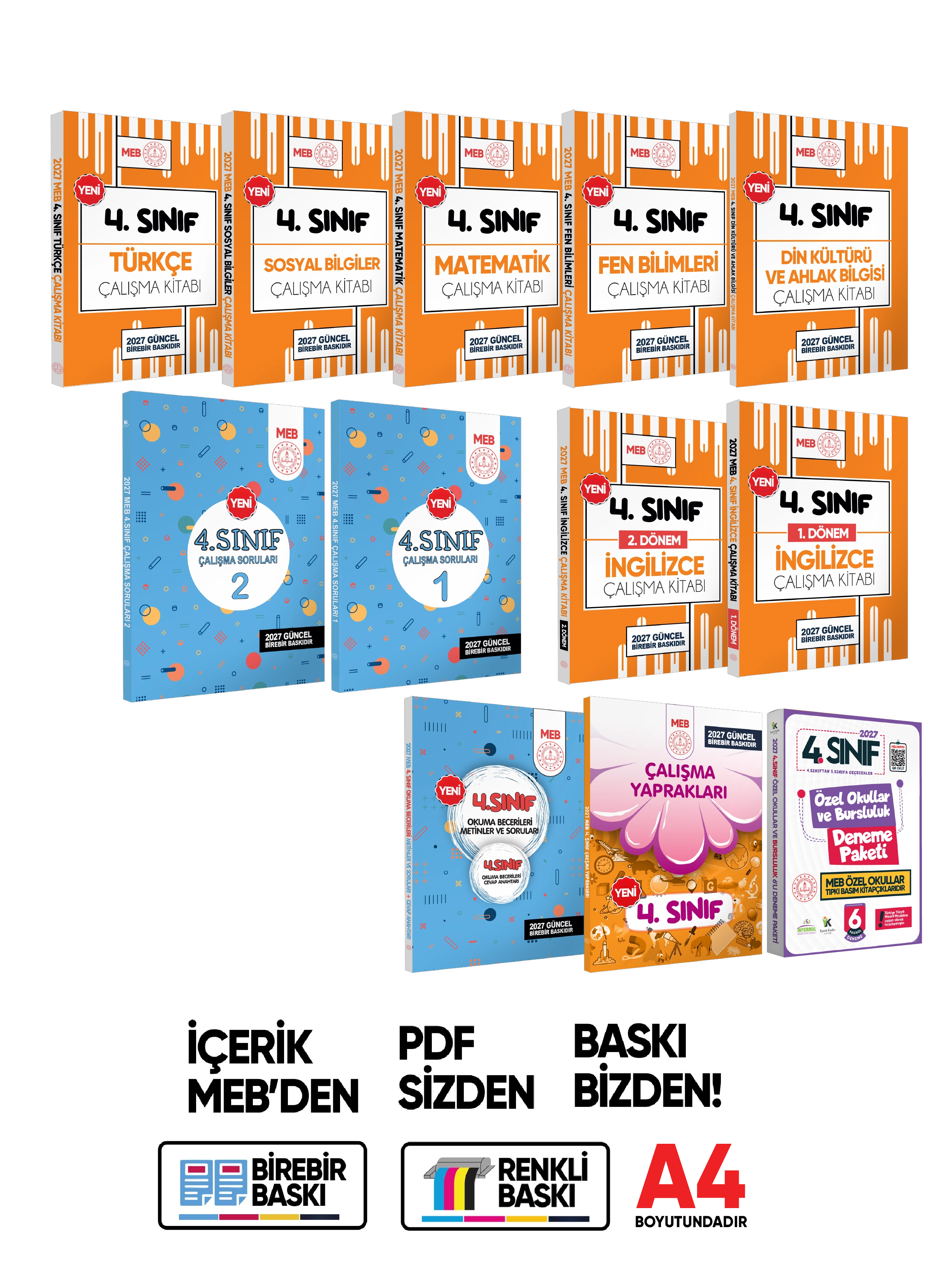 2027 MEB İlkokul 4.Sınıf Çalışma Kitabı Çalışma Soruları ve Deneme Paketi Tam Paket BASKI ÜCRETİ