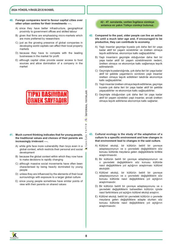 2026 YÖKDİL İngilizce SOSYAL BİLİMLER ÖSYM Çıkmış Soru Tıpkı Basım Deneme Paketi 15li Türkiye Geneli