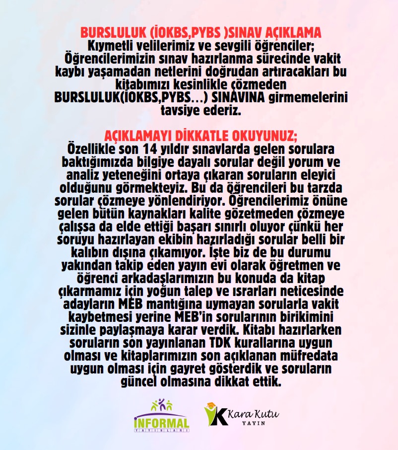 2027 7.sınıf İOKBS BURSLULUK Tüm Dersler Çıkmış Soru Bankası Tek Kitap Yeni Sistem Tamamı Çözümlü