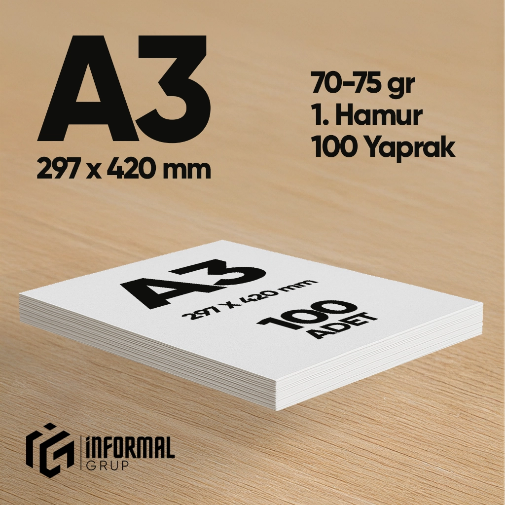 İnformal Fotokopi Kağıdı Premium Kalite A3 100 Yaprak 1. Hamur
