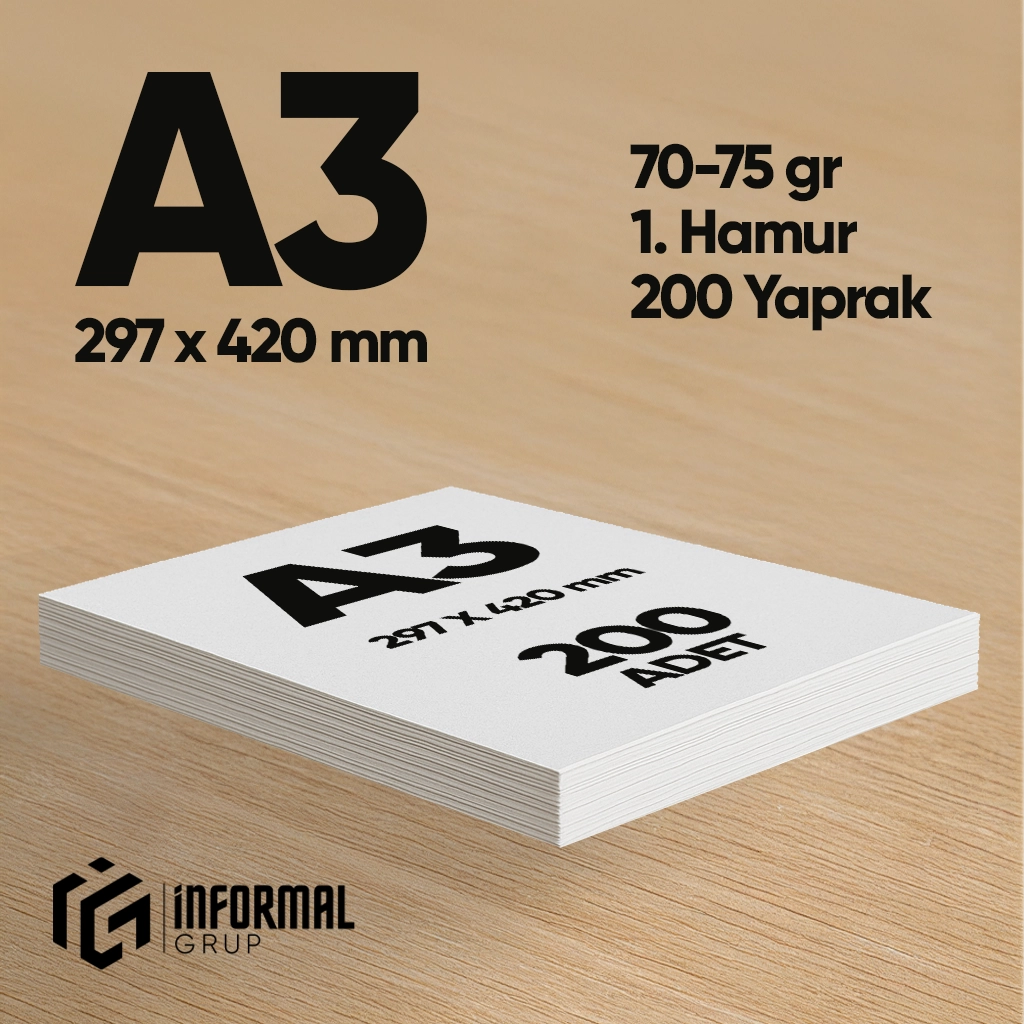 İnformal Fotokopi Kağıdı Premium Kalite A3 200 Yaprak 1. Hamur