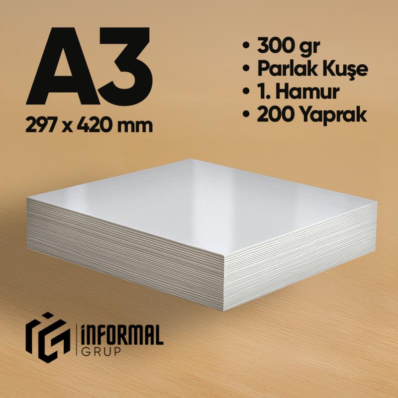 İnformal Fotokopi Kağıdı Premium Kalite A3 300 gr Parlak Kuşe 200 Yaprak 1. Hamur