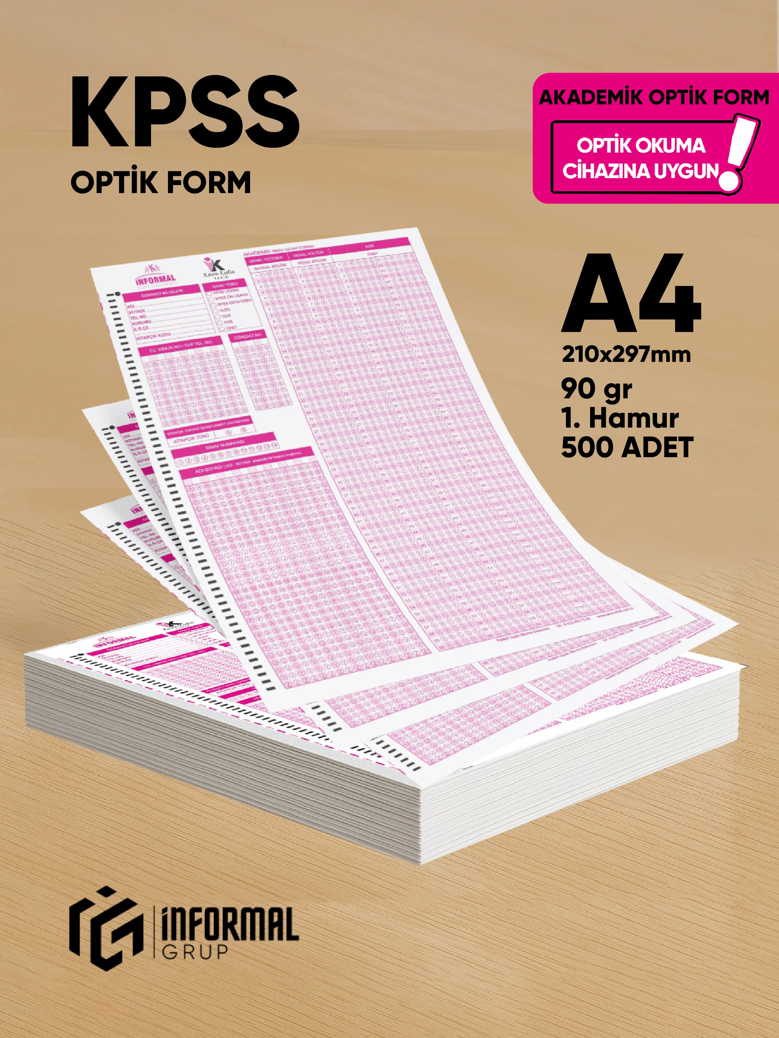 KPSS Deneme Sınavları İçin 500 Adet (90.GR) Akademik Optik Form - Optik Okuma Uyumlu