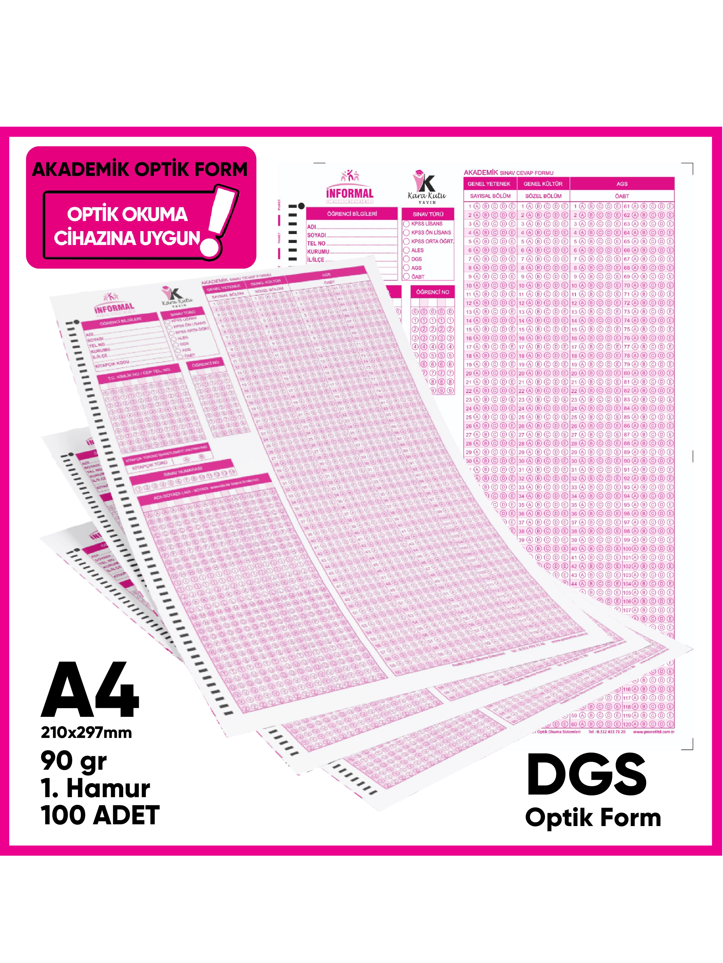 DGS  Akademik Değerlendirme Optik Formu (100 Adet - 90 gr - Optik Okuma Cihazlarıyla Uyumlu)