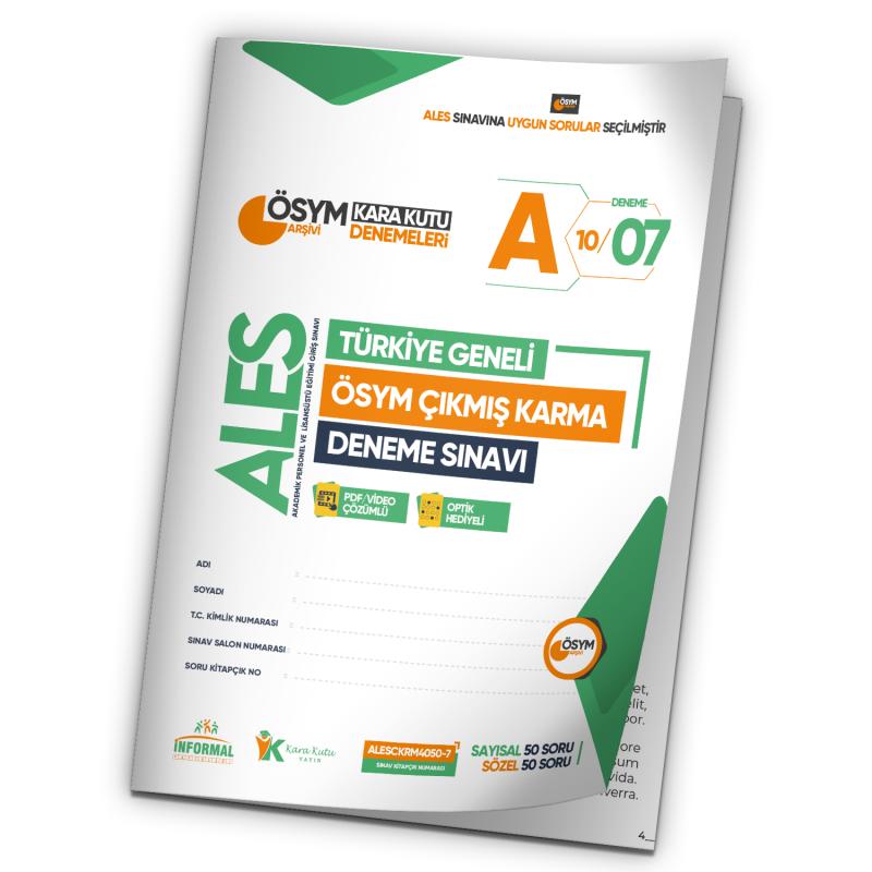 2026 ALES ÖSYM Arşivi Karma Kara Kutu Çıkmış Soru Türkiye Geneli D. Çözümlü Deneme 10/7.Kitapçık