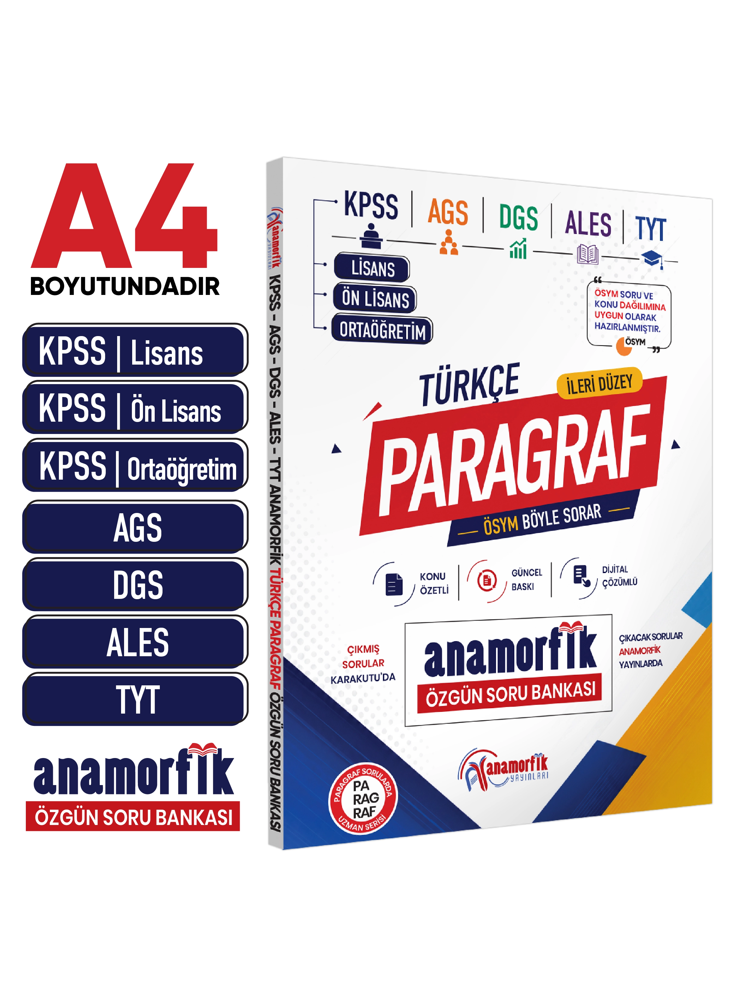 2026 KPSS-AGS-DGS-ALES-TYT ANAMORFİK Türkçe Paragraf Özgün Soru Bankası Konu Özetli Dijital Çözümlü