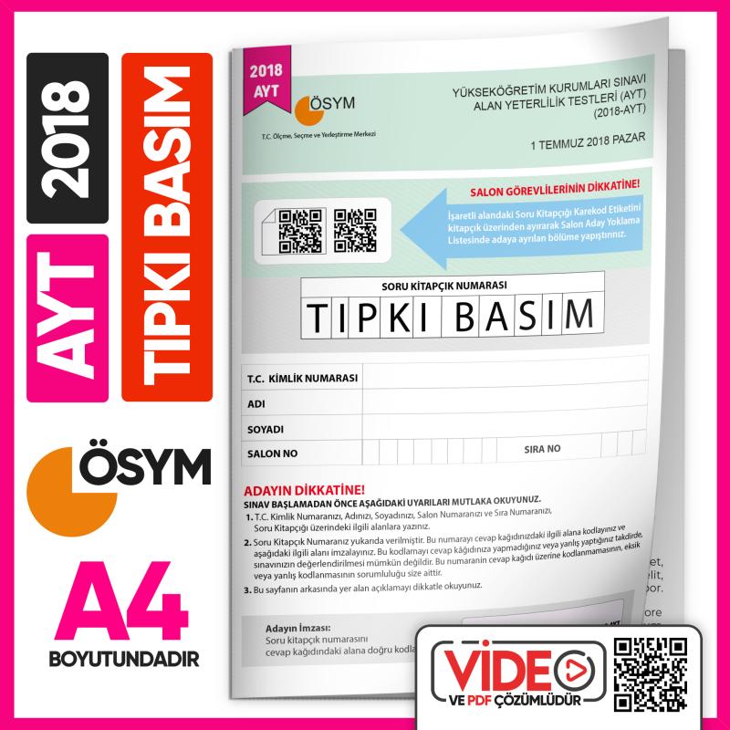 2018  YKS-AYT (SAY-TM) ÖSYM Tıpkı Basım Çıkmış Soru Deneme Kitapçığı (Video Çözümlü Türkiye Geneli)