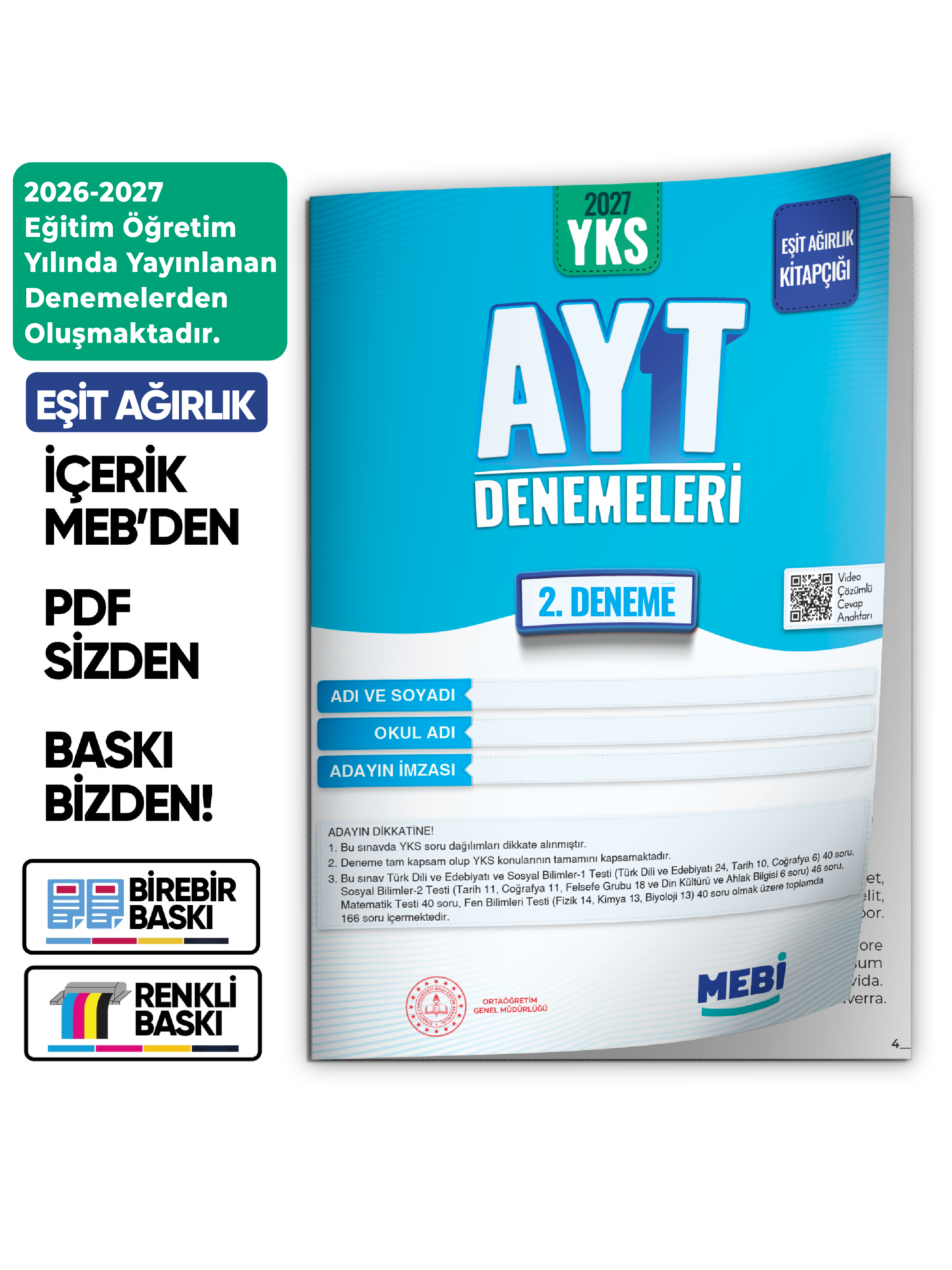 2027 YKS-AYT EŞİT AĞIRLIK MEBİ ONLİNE Türkiye Geneli 2. Deneme Büyük Boy Renkli BASKI ÜCRETİ