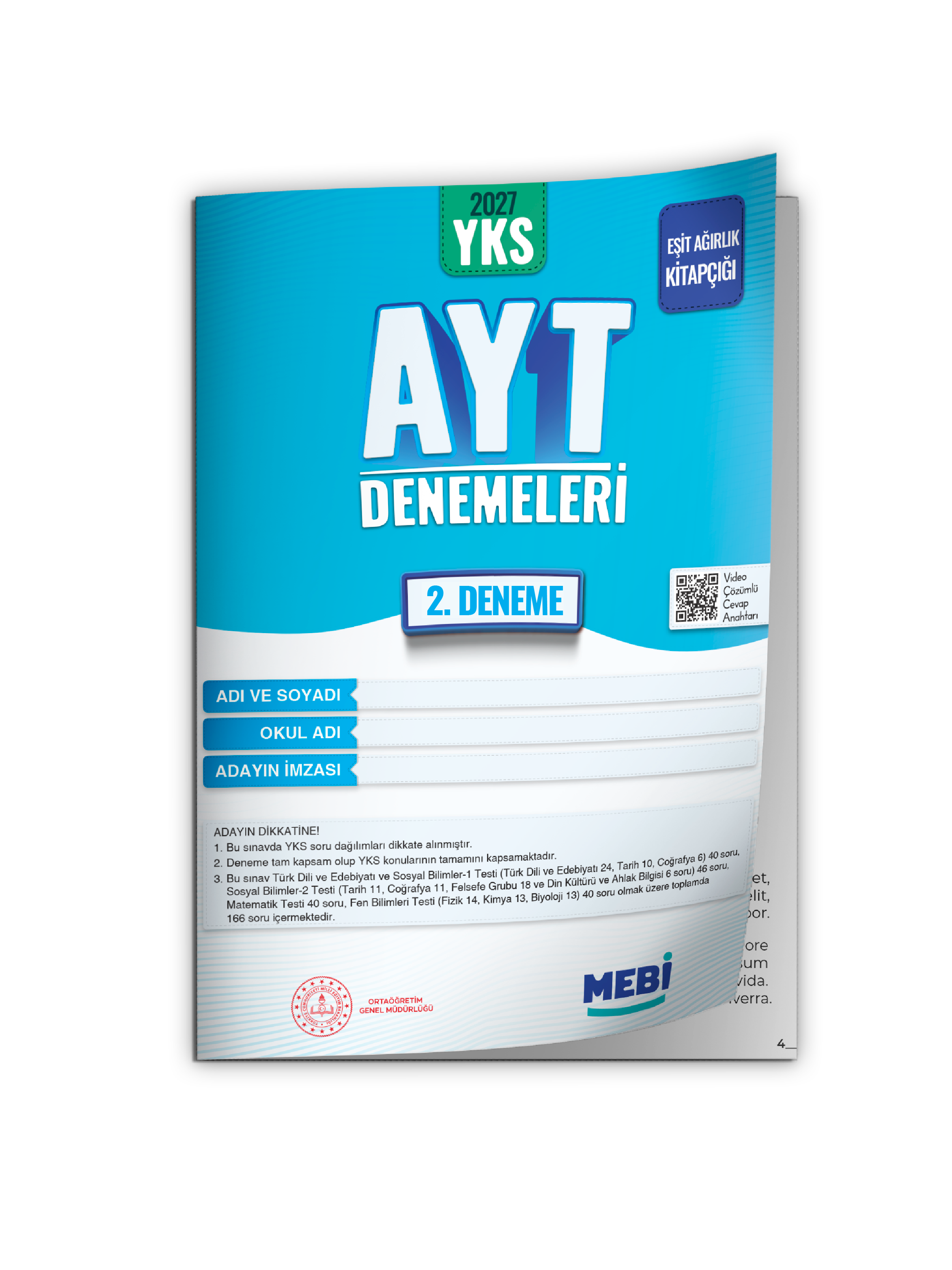2027 YKS-AYT EŞİT AĞIRLIK MEBİ ONLİNE Türkiye Geneli 2. Deneme Büyük Boy Renkli BASKI ÜCRETİ