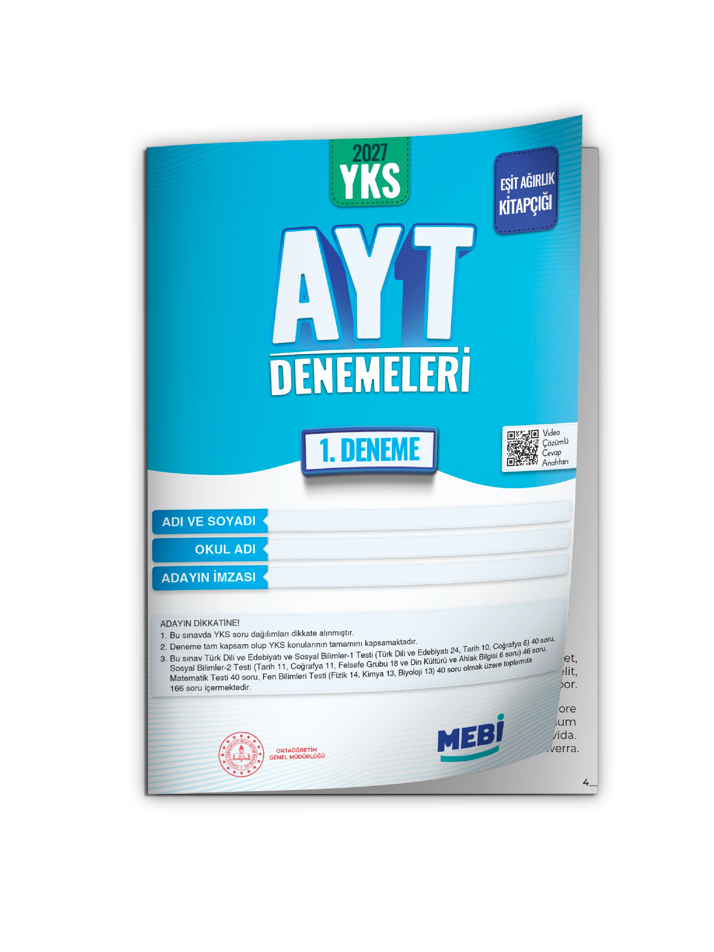 2027 YKS-AYT EŞİT AĞIRLIK MEBİ ONLİNE Türkiye Geneli 1. Deneme Büyük Boy Renkli BASKI ÜCRETİ