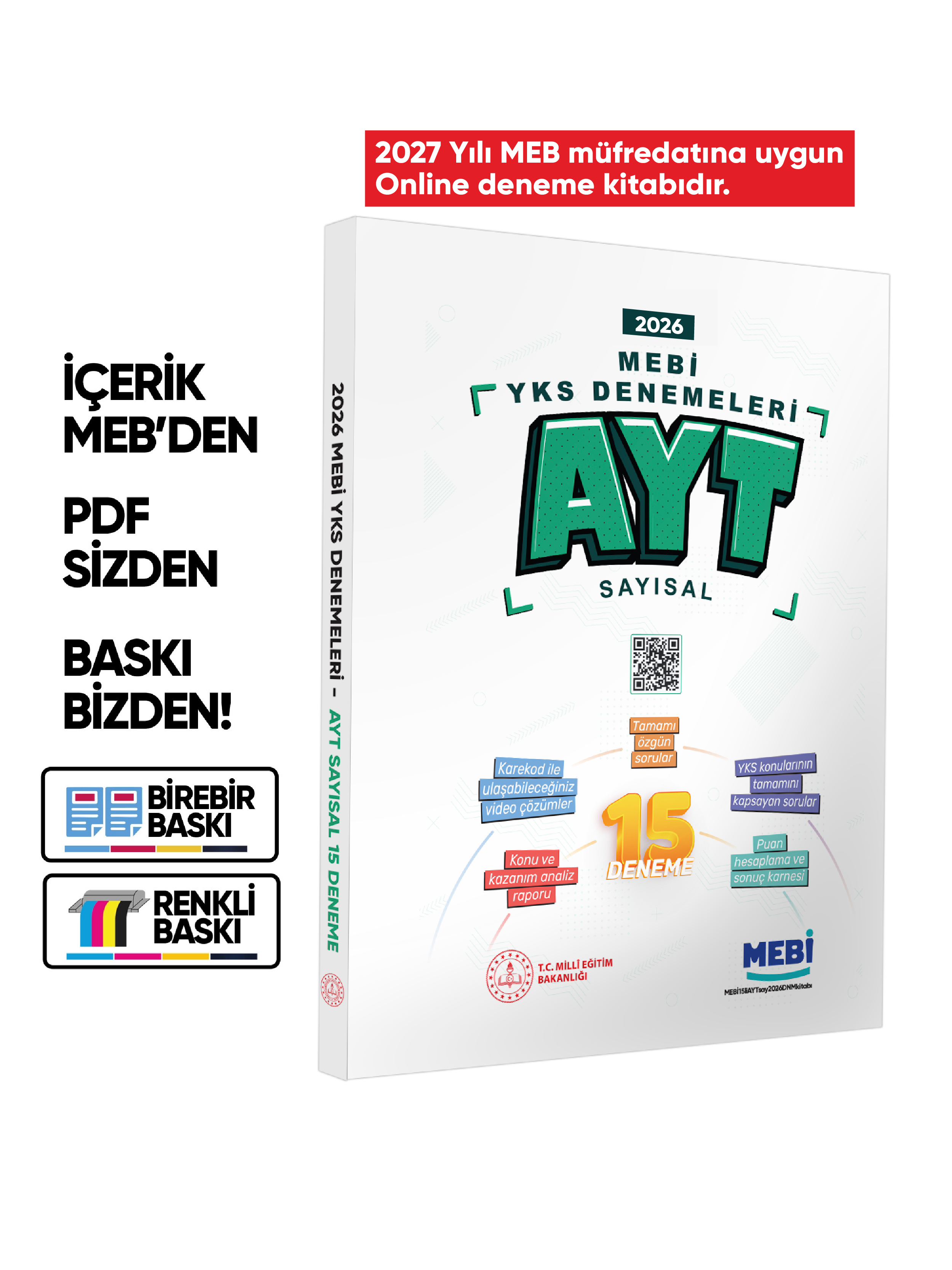2027 MEBİ YKS-AYT SAYISAL 15li Deneme Kitabı Video Çözümlü Renkli BASKI ÜCRETİ