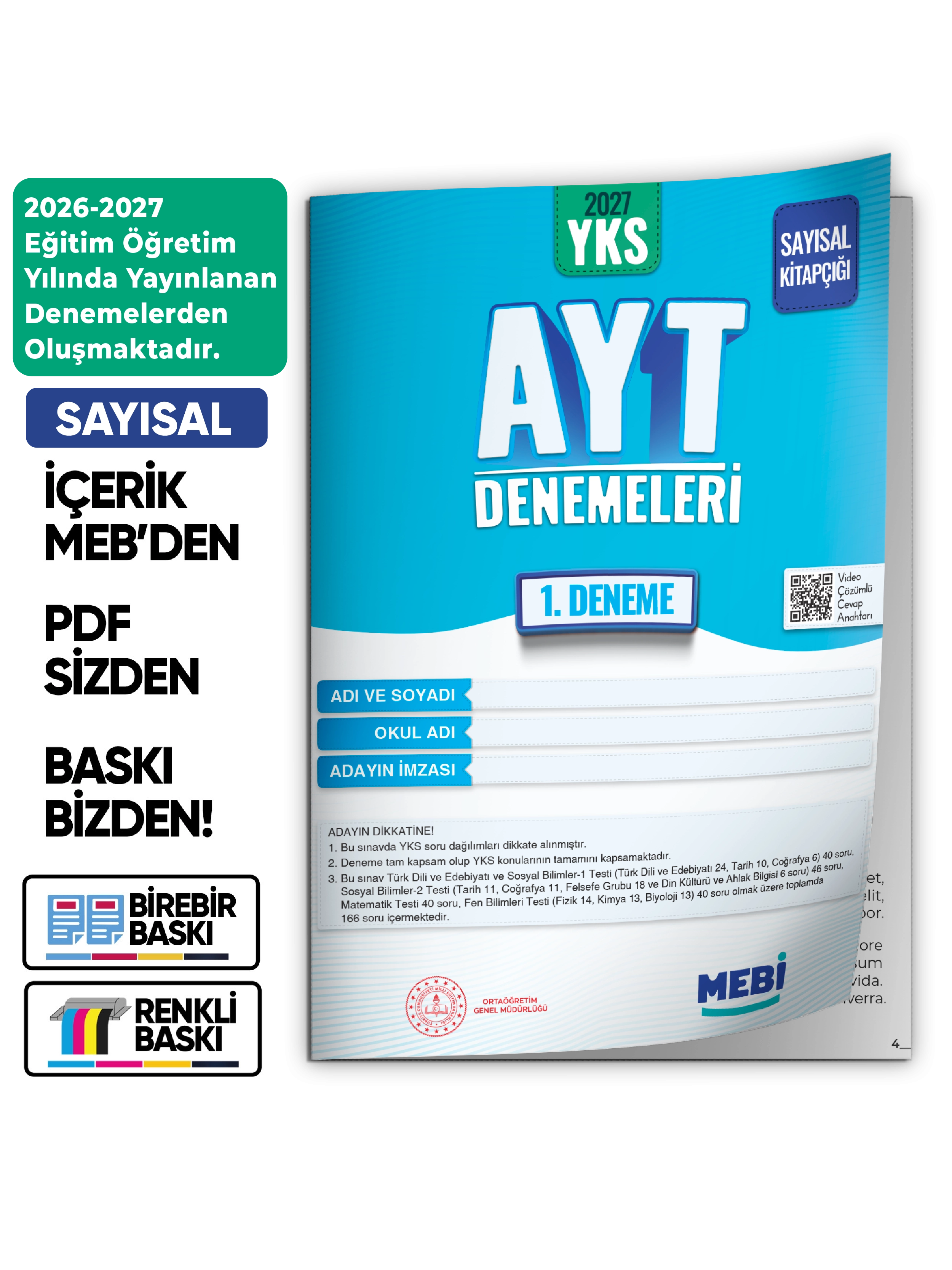 2027 YKS-AYT SAYISAL MEBİ ONLİNE Türkiye Geneli 1. Deneme Büyük Boy RENKLİ BASKI ÜCRETİ