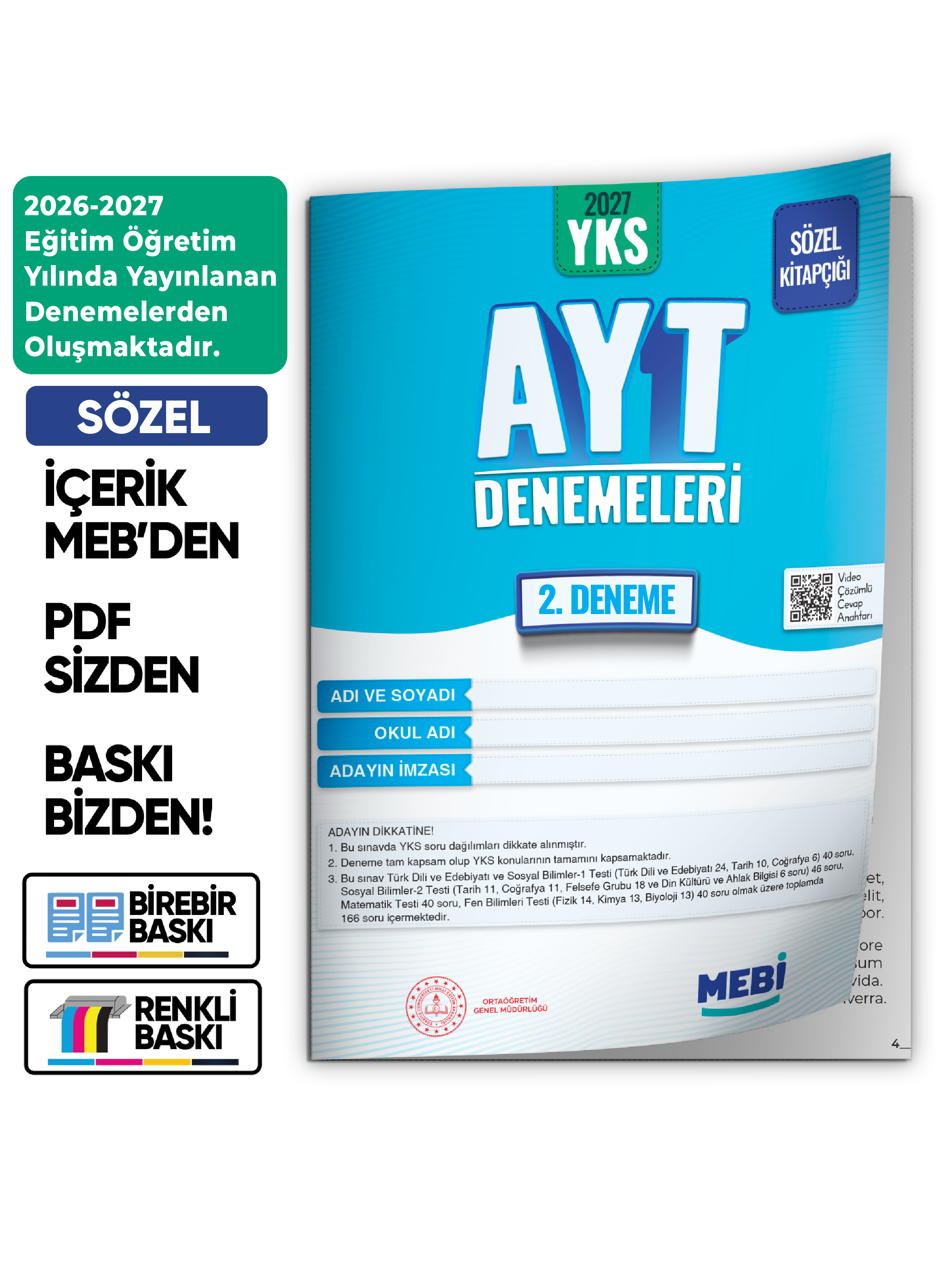 2027 YKS-AYT SÖZEL MEBİ ONLİNE Türkiye Geneli 2. Deneme  Büyük Boy RENKLİ BASKI ÜCRETİ